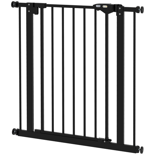 30 Inch Tall Pet Gate with Door Dog Gate and Barrier Indoor for Stairs, Pressure-Mounted Safety Gate, Black Houses, Kennels & Pens   at Gallery Canada