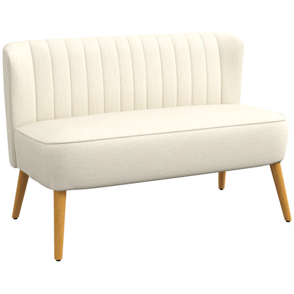 Modern 2 Seat Sofa for Bedroom, Upholstered Two Seater Couch with Rubber Wood Legs, Cream White 2-Seater Sofas at Gallery Canada