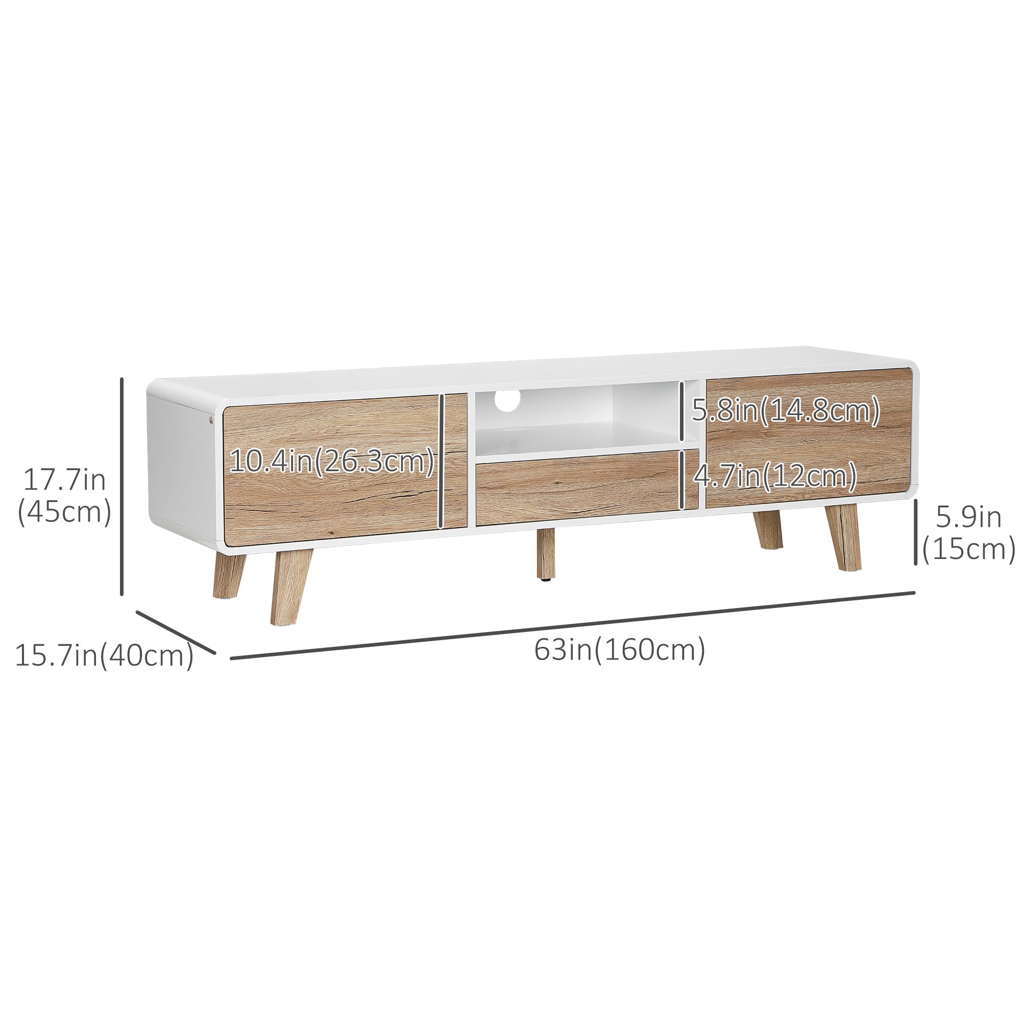 Rounded-edge TV Stand for 60'' Flat Screens with Storage and Cable Management, Multi Colour TV Stands   at Gallery Canada