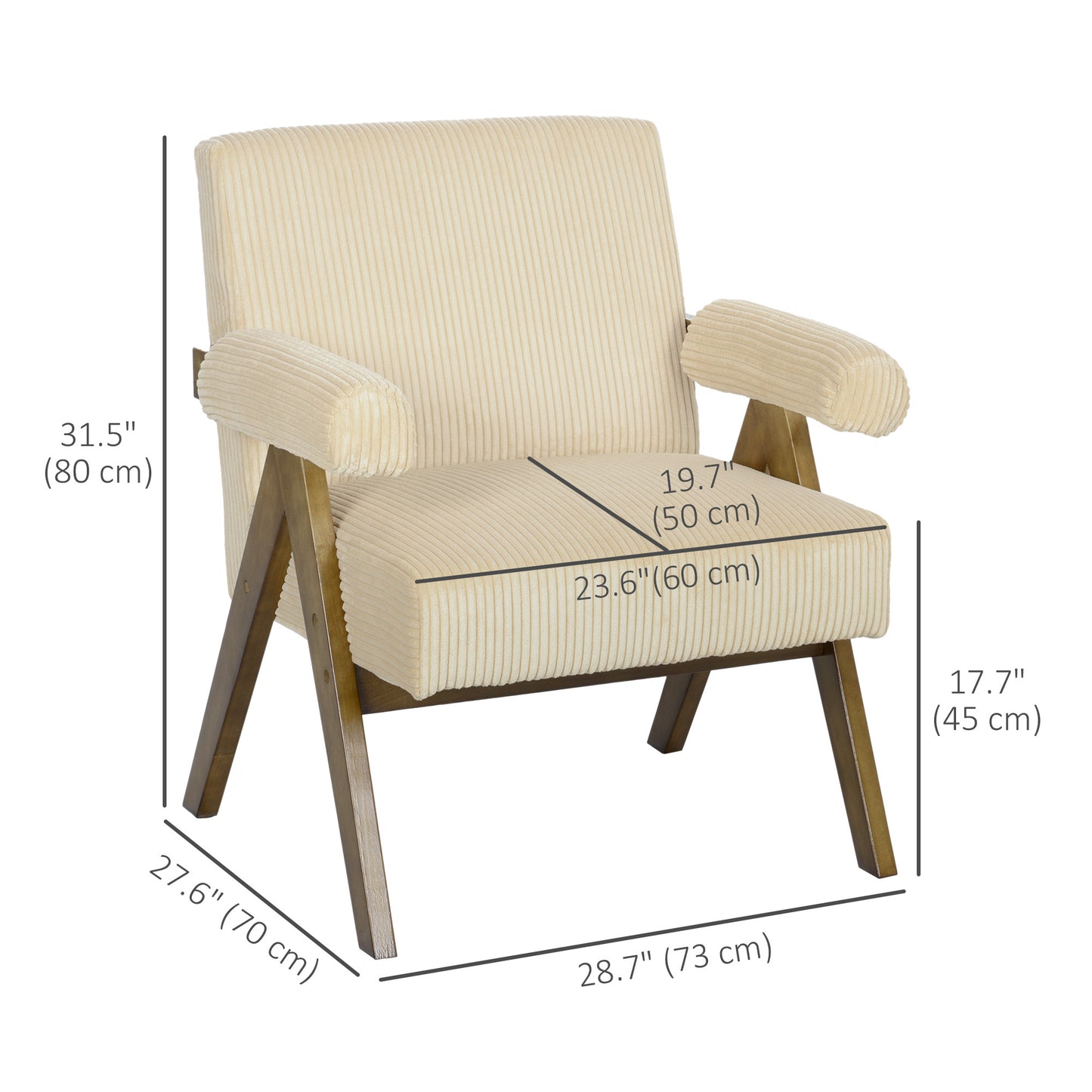 Corduroy Accent Chair Armchair with Wide Seat and Soft Padded Armrests for Reading, Bedroom, Beige Accent Chairs   at Gallery Canada