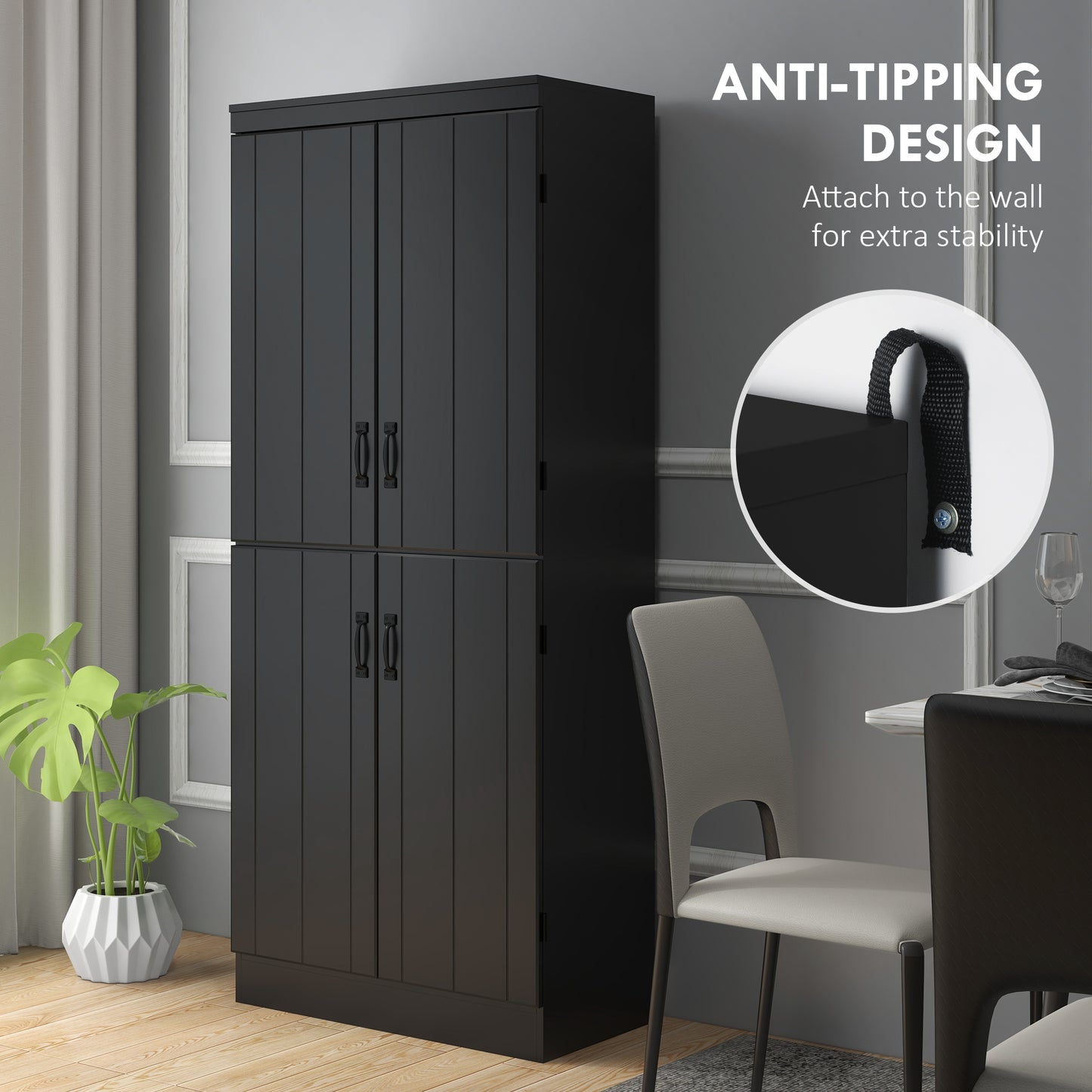 70" 4-Door Storage Cabinet, Freestanding Pantry Cabinet with Adjustable Shelves for Living Room, Black Kitchen Pantry Cabinets   at Gallery Canada