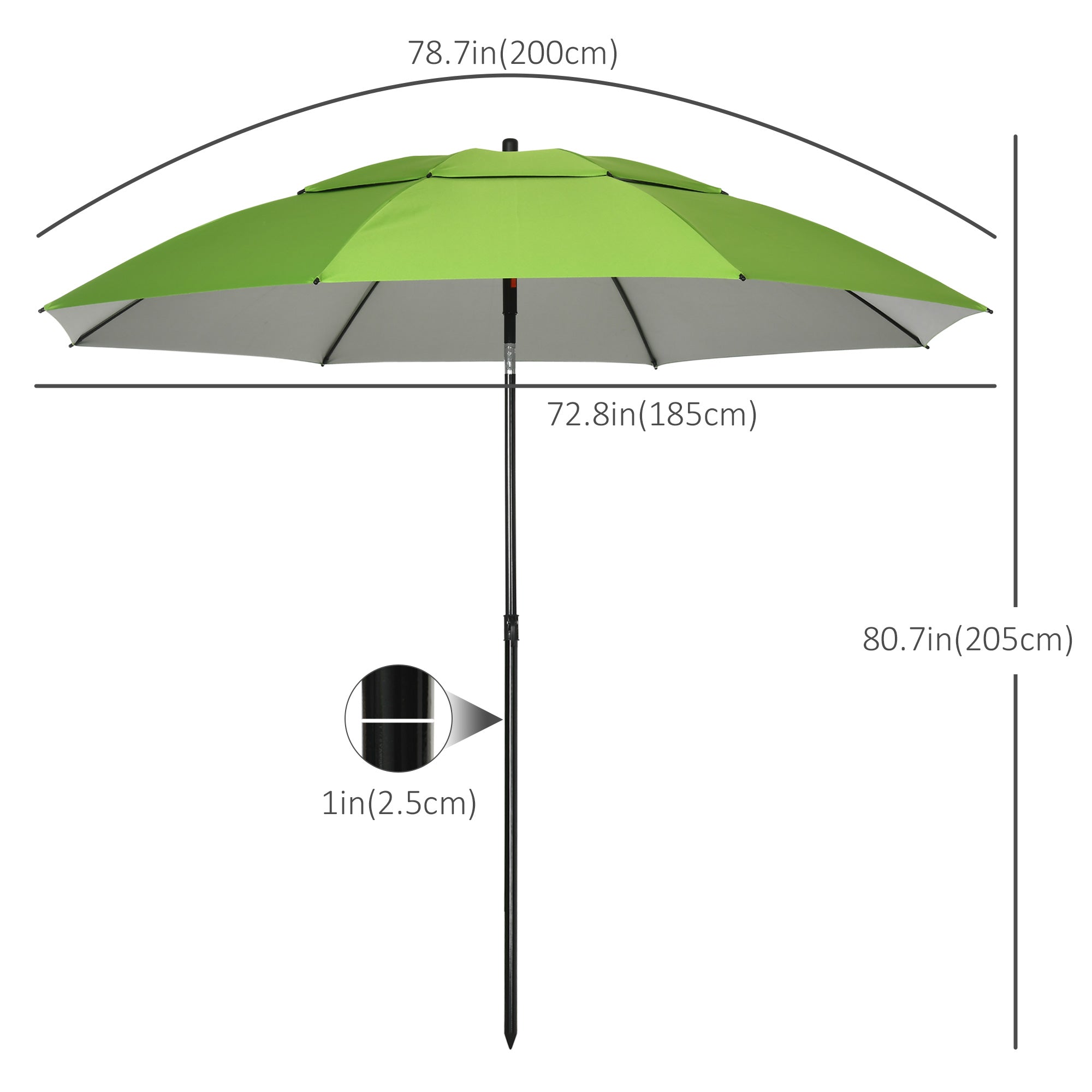 6.6ft Arced Beach Umbrella Angle Adjustable Patio Umbrella w/ Steel Frame, Carry Bag, UV30+ Outdoor Umbrella, Green Beach Umbrellas   at Gallery Canada