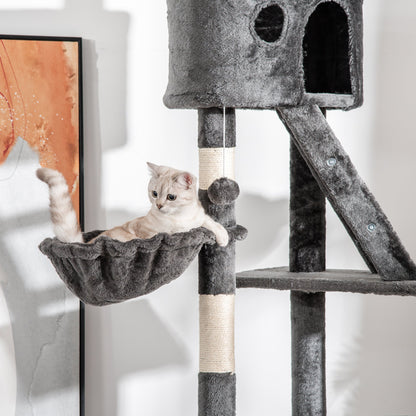 94"-102" Floor to Ceiling Cat Tree High Cat Condo Scratching Post Activity Center Multi-Level Play House Dark Grey Floor to Ceiling Cat Trees   at Gallery Canada