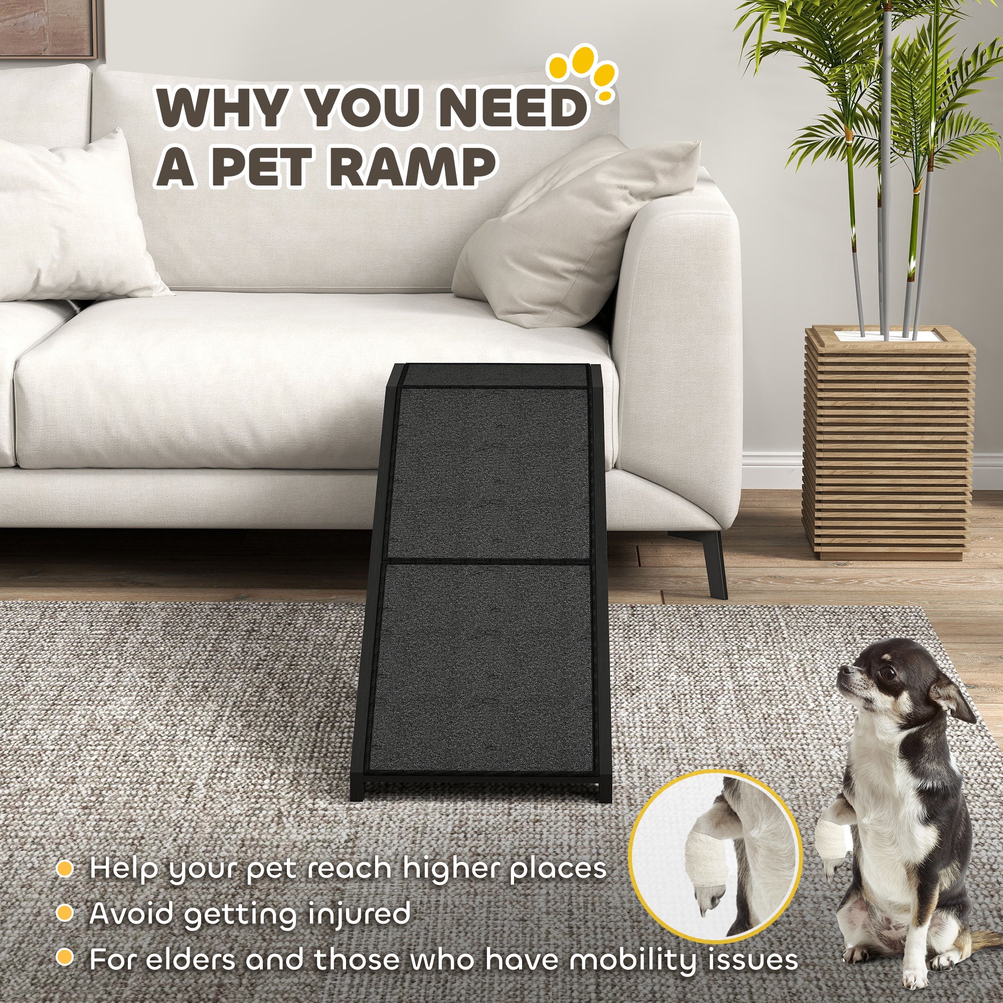 Pet Ramp Bed Steps for Dogs Cats Non-slip Carpet Top Platform Pine Wood 59