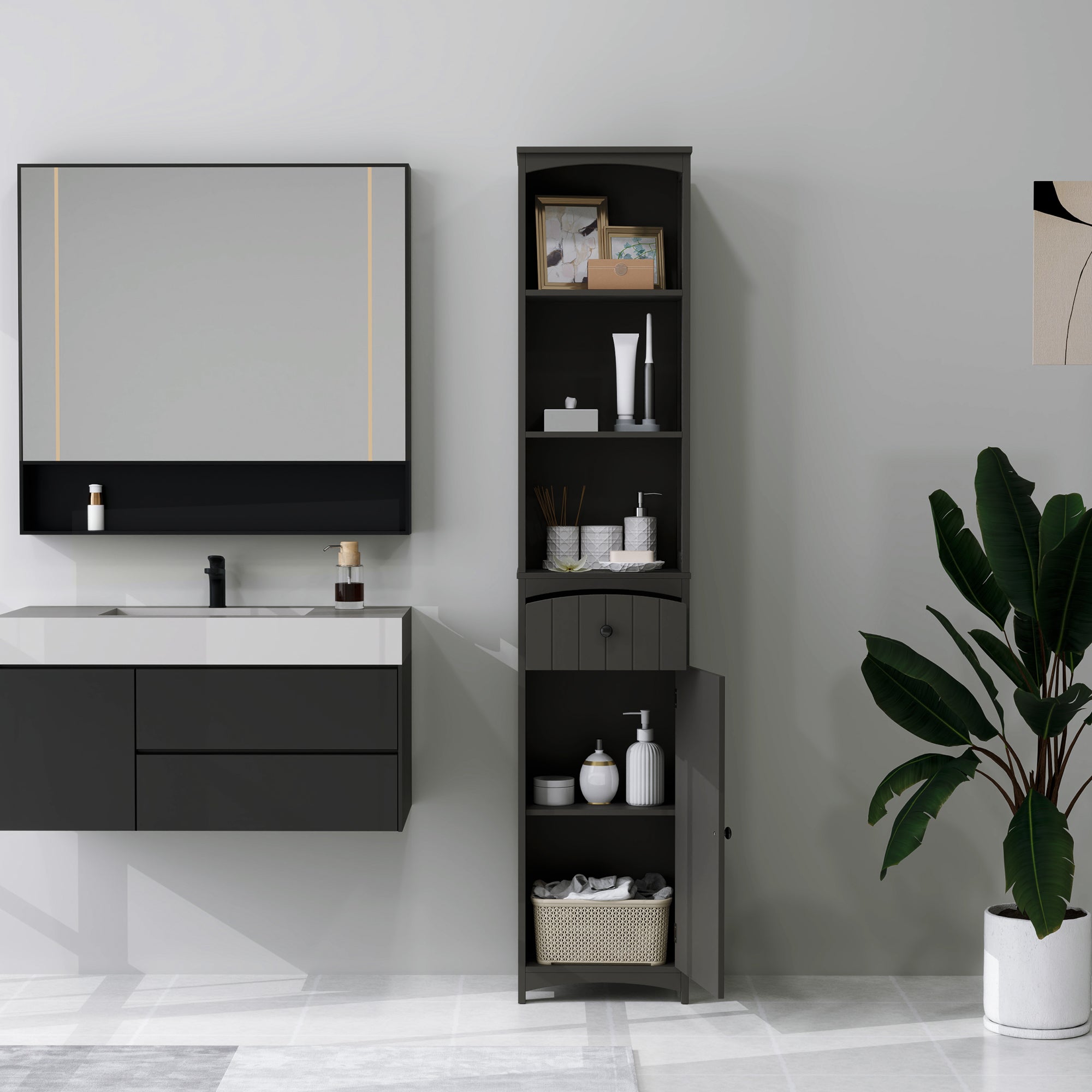 Tall Bathroom Cabinet Storage Organizer, Tall Cabinet with Shelves and Drawer Bathroom Cabinets at Gallery Canada