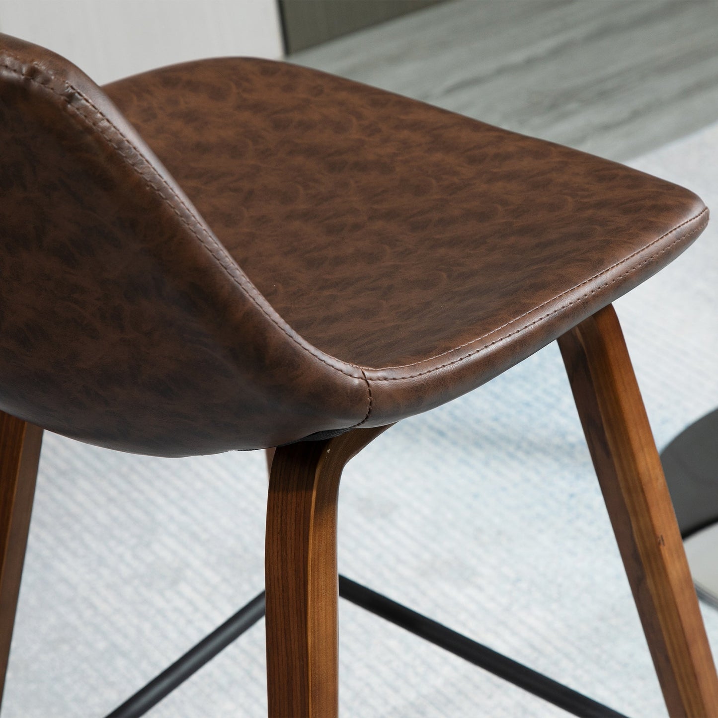 Counter Height Bar stools Set of 2 Mid-Back PU Leather Bar Chairs with Wood Legs, Brown Bar Stools   at Gallery Canada