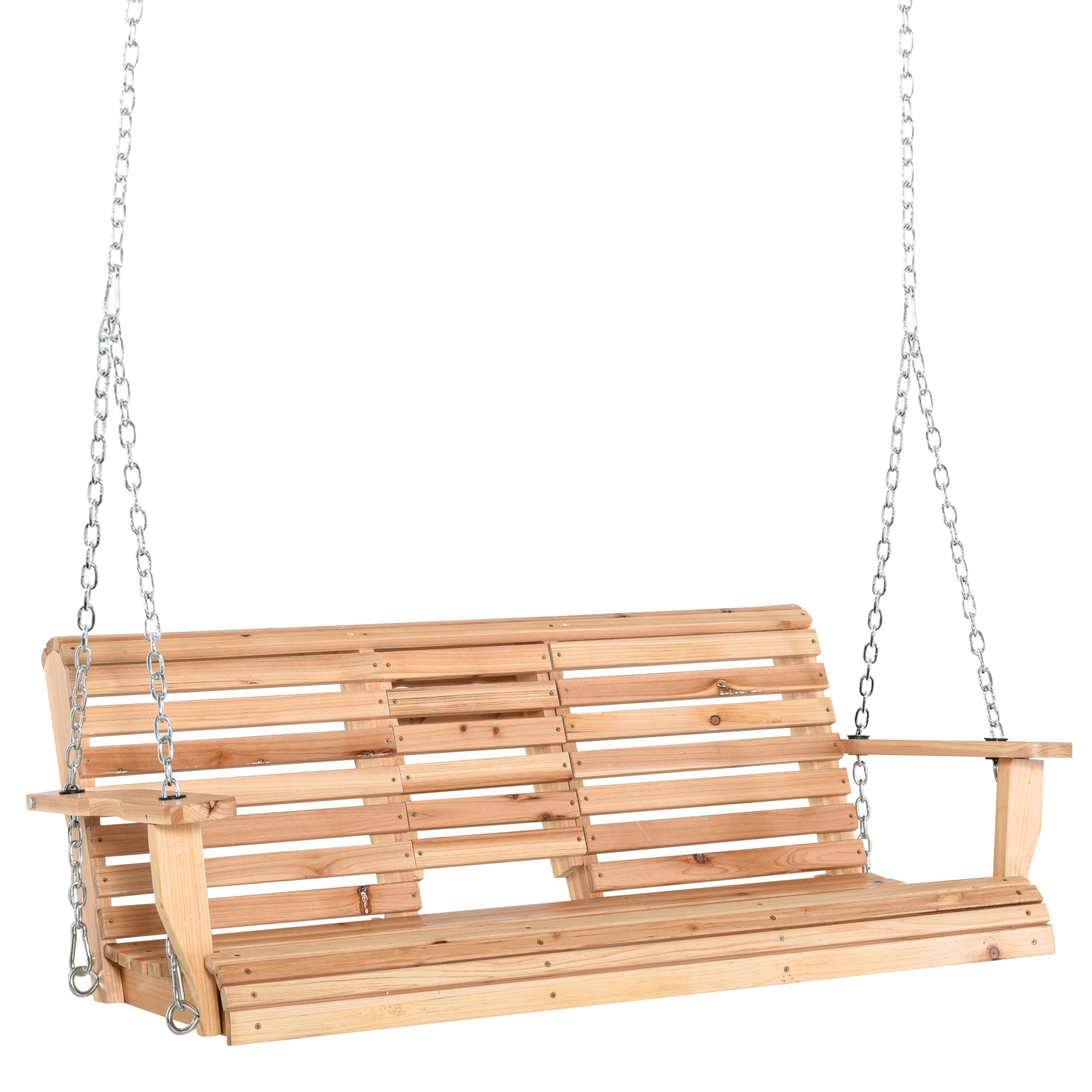3 Seater Patio Swing Chair Wood Porch Swing with Foldable Table, Cup Holders, Steel Chains for Garden, Yard, Natural Hanging Porch Swings at Gallery Canada