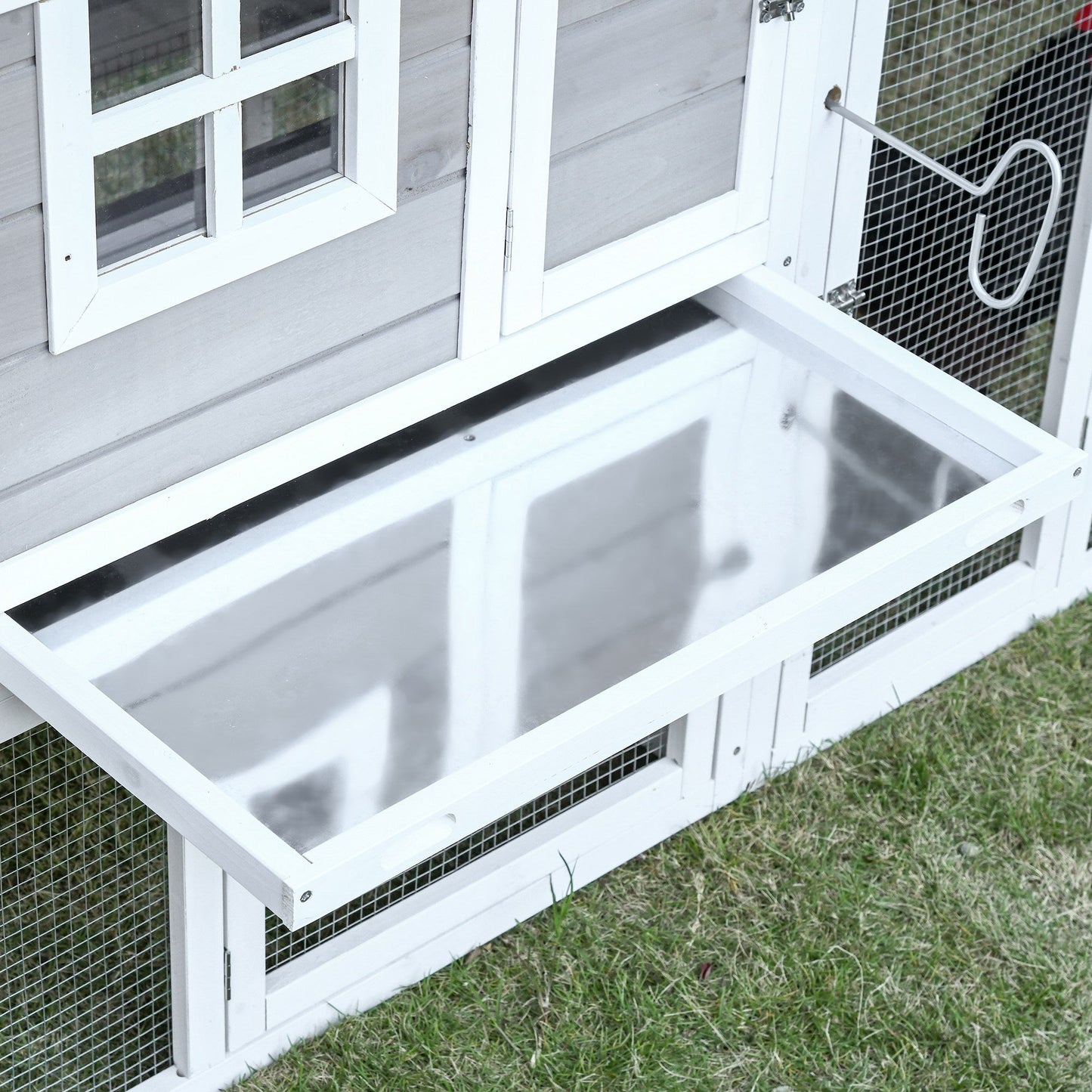 76" Wooden Chicken Coop, Outdoor Hen House Poultry Duck Goose Cage with Outdoor Run, Nesting Box, Removable Tray and Lockable Doors, Grey - Gallery Canada