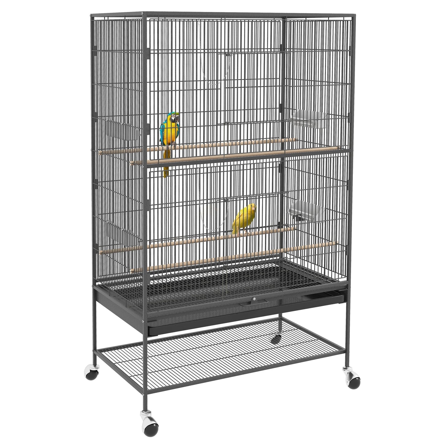 60" Bird Cage with Stand for Cockatiels Canaries Lovebirds Finches, Budgie Cage with Wheels, Removable Tray, Storage Shelf Bird Cages Grey  at Gallery Canada