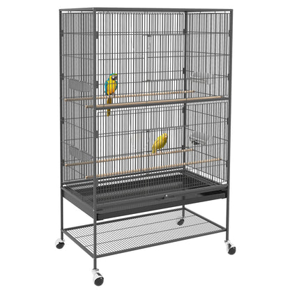 60" Bird Cage with Stand for Cockatiels Canaries Lovebirds Finches, Budgie Cage with Wheels, Removable Tray, Storage Shelf Bird Cages Grey  at Gallery Canada