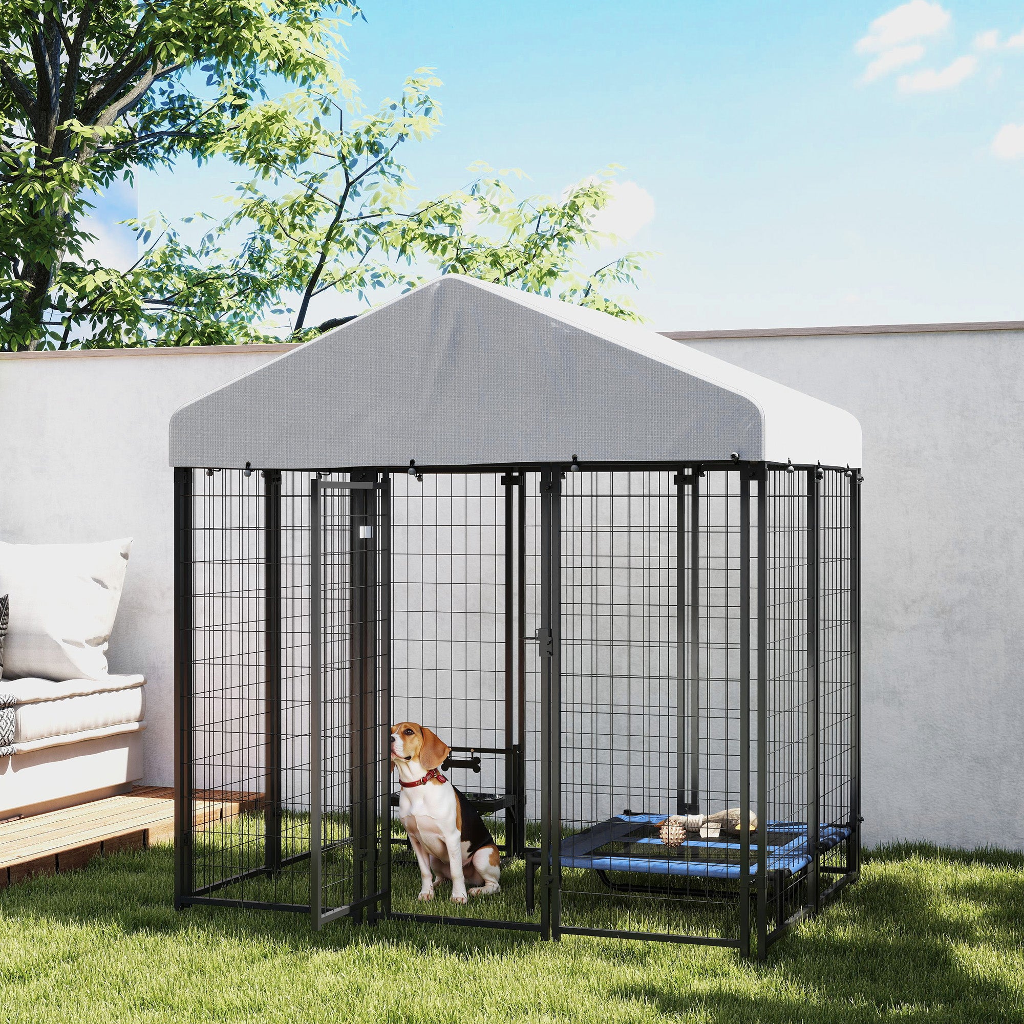 Outdoor Dog Kennel with Waterproof UV-Resistant Cover, for Medium and Small Dogs, 6' x 4' x 6', Silver Houses, Kennels & Pens at Gallery Canada
