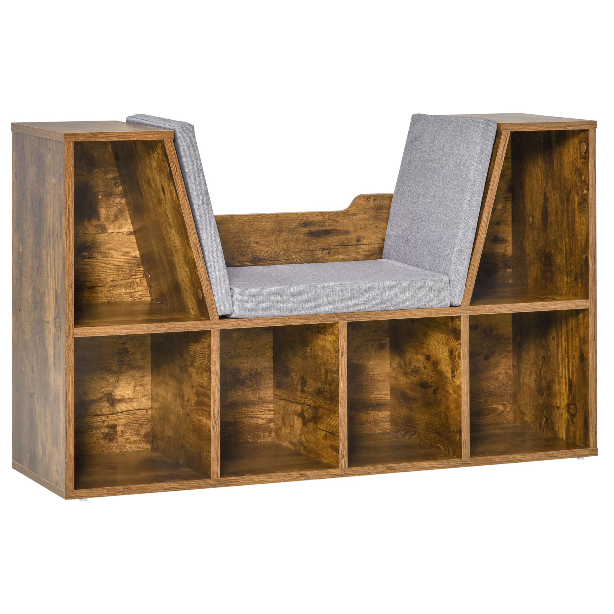 6-Cubby Bookcase with Seat Cushion, Cube Storage Shelf with Reading Nook for Home Office, Study, Rustic Brown Bookshelves & Bookcases Rustic Brown and grey at Gallery Canada