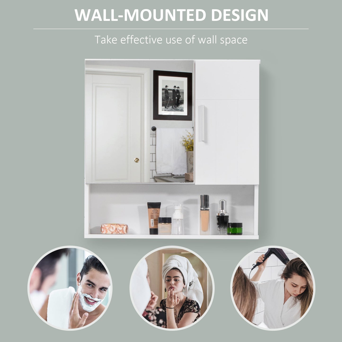 Bathroom Mirror Cabinet, Wall Mounted Medicine Cabinet with Double Doors and Adjustable Shelf, White Mirror Medicine Cabinets   at Gallery Canada