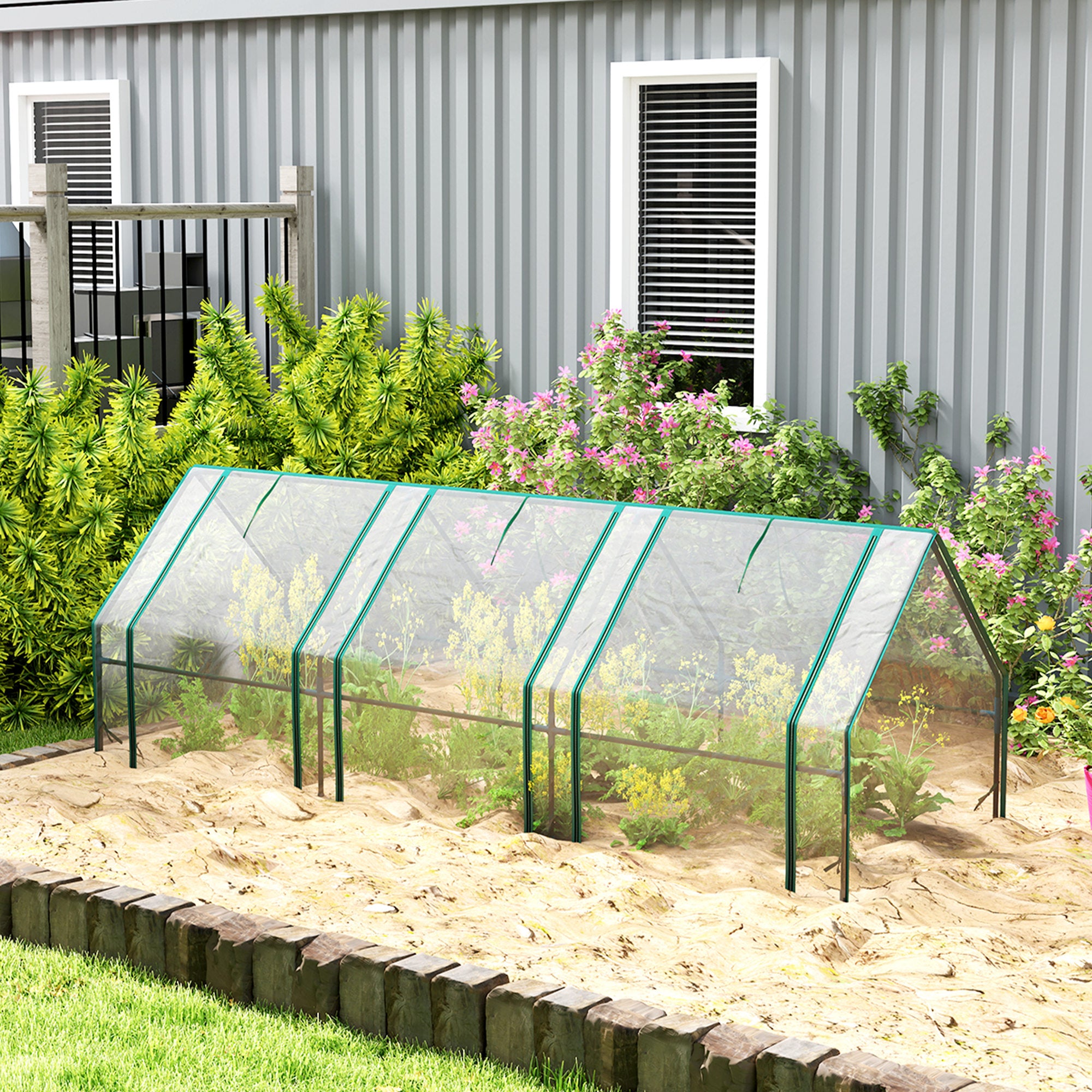 Portable Mini Greenhouse Tunnel Growing Tent Plants Flower Warm House w/ Zippered Roll-up Doors, Clear Greenhouses at Gallery Canada