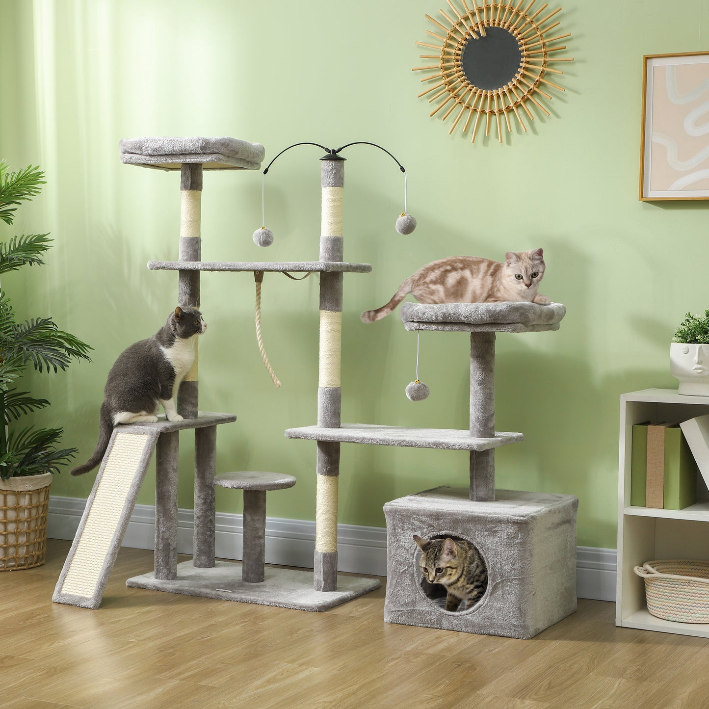 53" Cat Tree, Cat Tower with Scratching Posts, Cat Condo, Beds, Platforms, Toy Balls for Indoor Cats, Light Grey Cat Towers Multi Colour  at Gallery Canada