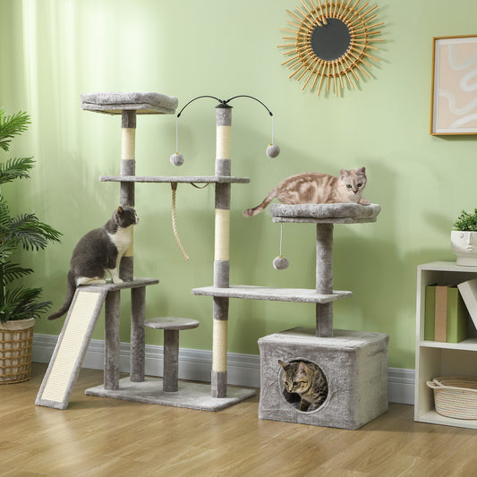 53" Cat Tree, Cat Tower with Scratching Posts, Cat Condo, Beds, Platforms, Toy Balls for Indoor Cats, Light Grey Cat Towers   at Gallery Canada