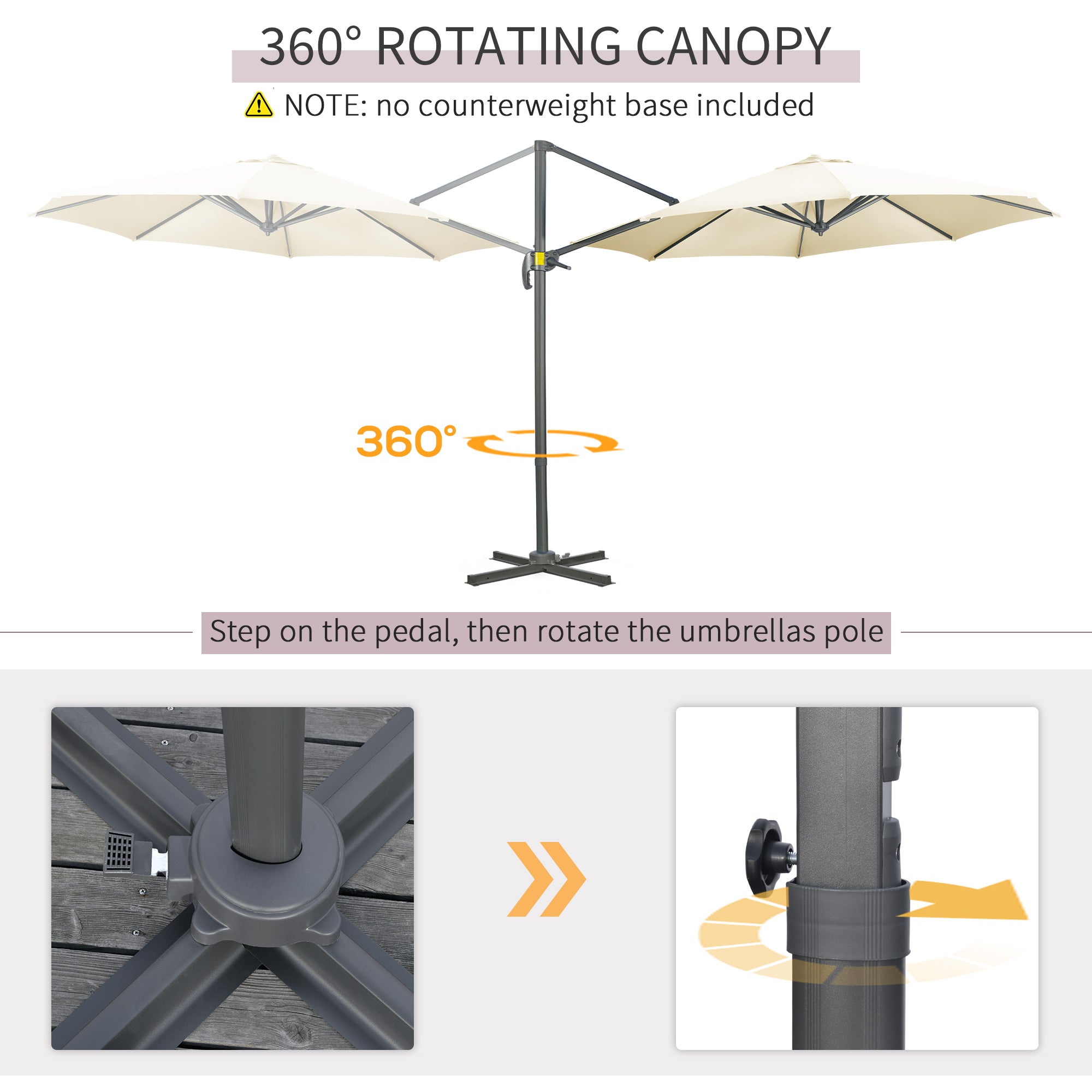 9.6' Cantilever Patio Umbrella Outdoor Hanging Offset Umbrella with Cross Base 360° Rotation Aluminum Poles Cream White Offset Cantilever Umbrellas   at Gallery Canada