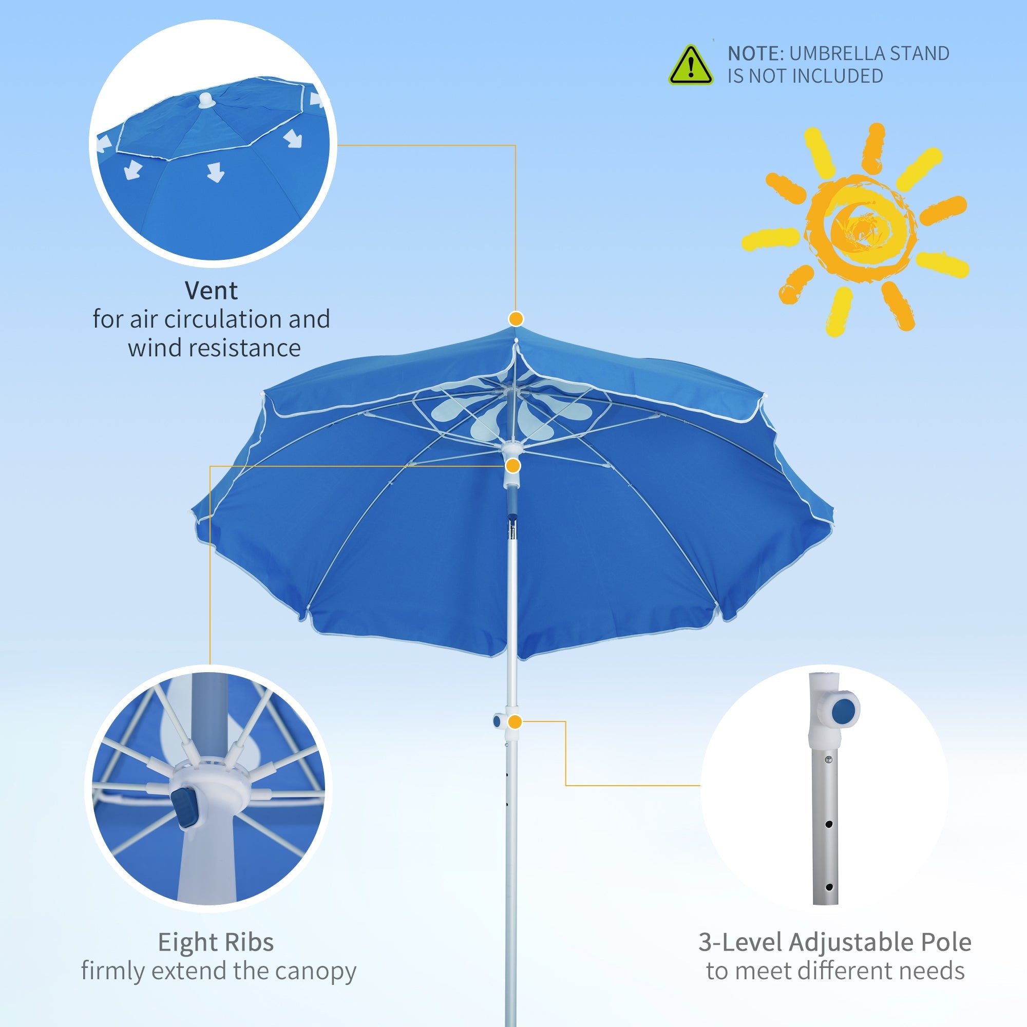 Arc. 6.4ft Beach Umbrella with Aluminum Pole Pointed Design Adjustable Tilt Carry Bag for Outdoor Patio Blue Beach Umbrellas   at Gallery Canada