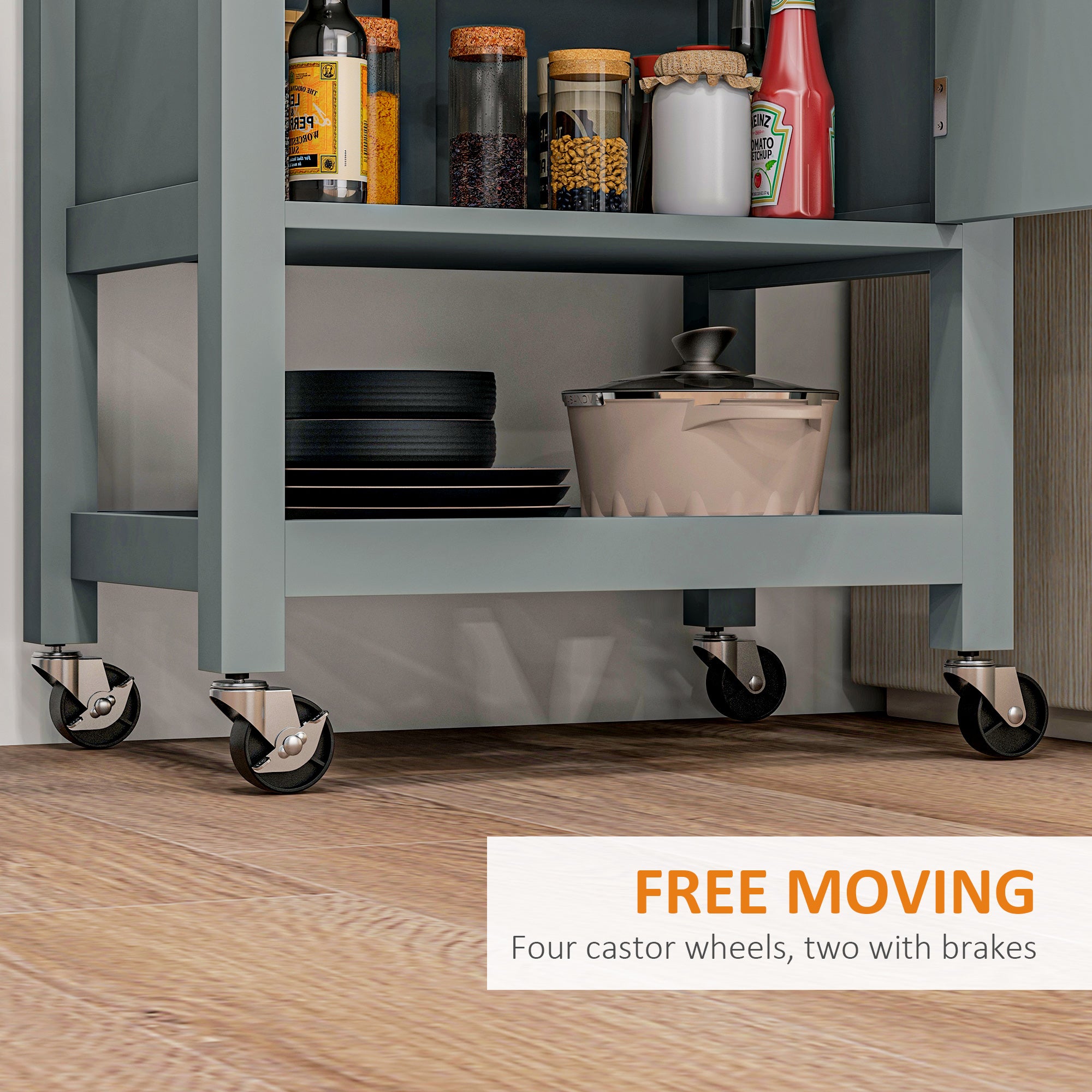 Kitchen Cart on Wheels, Rolling Kitchen Island Cart with Wood Top, Towel Rack, Drawer and Shelf for Dining Area, Grey Kitchen Islands & Kitchen Carts at Gallery Canada