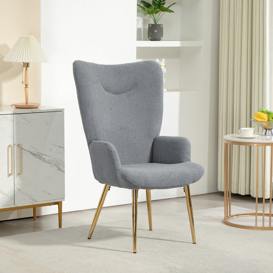 Modern Accent Armchair, Sherpa Boucle Lounge Chair with Metal Legs for Living Room, Bedroom, Grey Accent Chairs at Gallery Canada