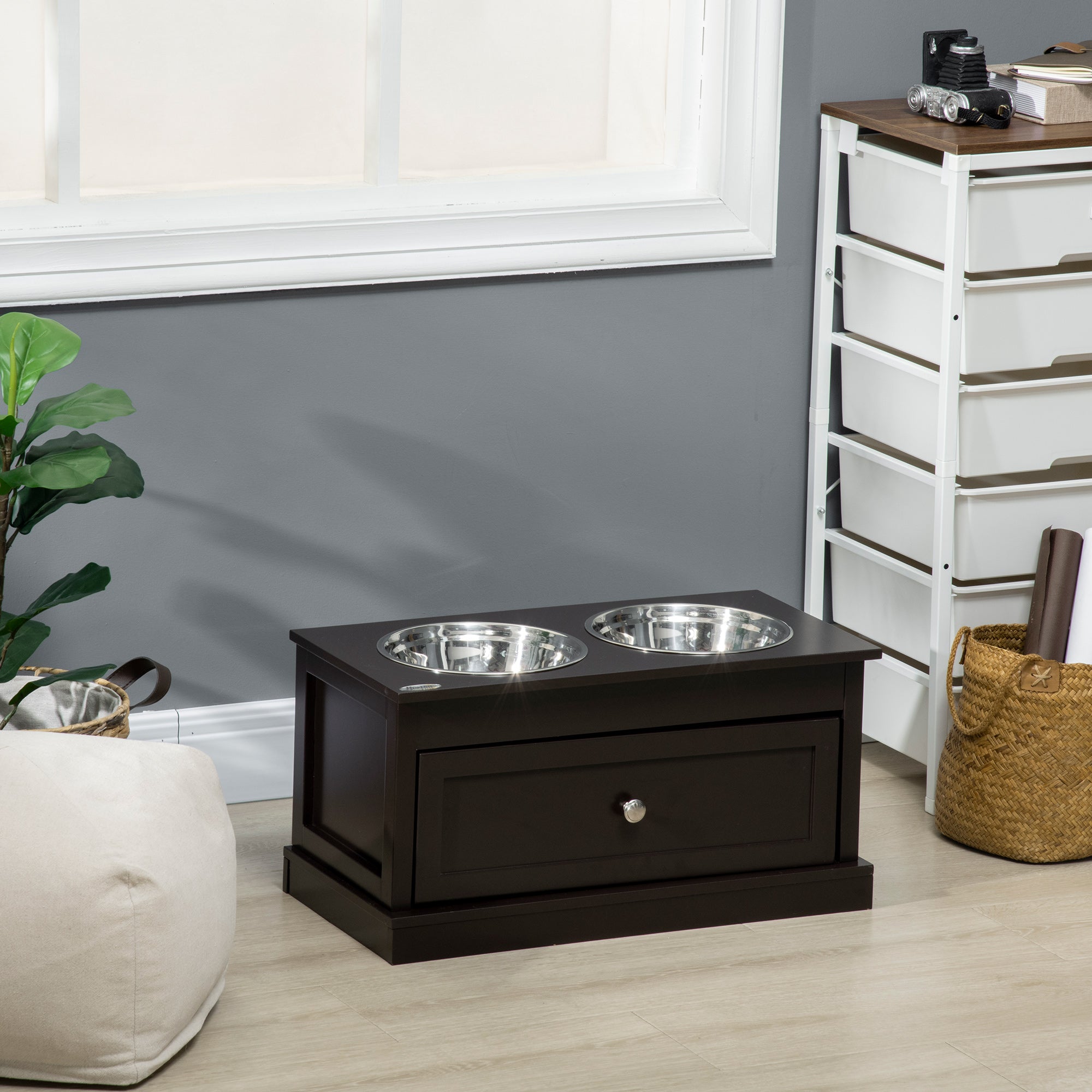 Elevated Dog Bowls with Storage Drawer for Large Dogs, Coffee Dog Bowls at Gallery Canada