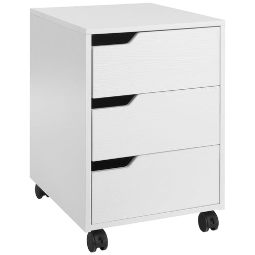 3 Drawer File Cabinet, Mobile Vertical Filing Cabinet with Wheels, Office Storage Cabinet, White