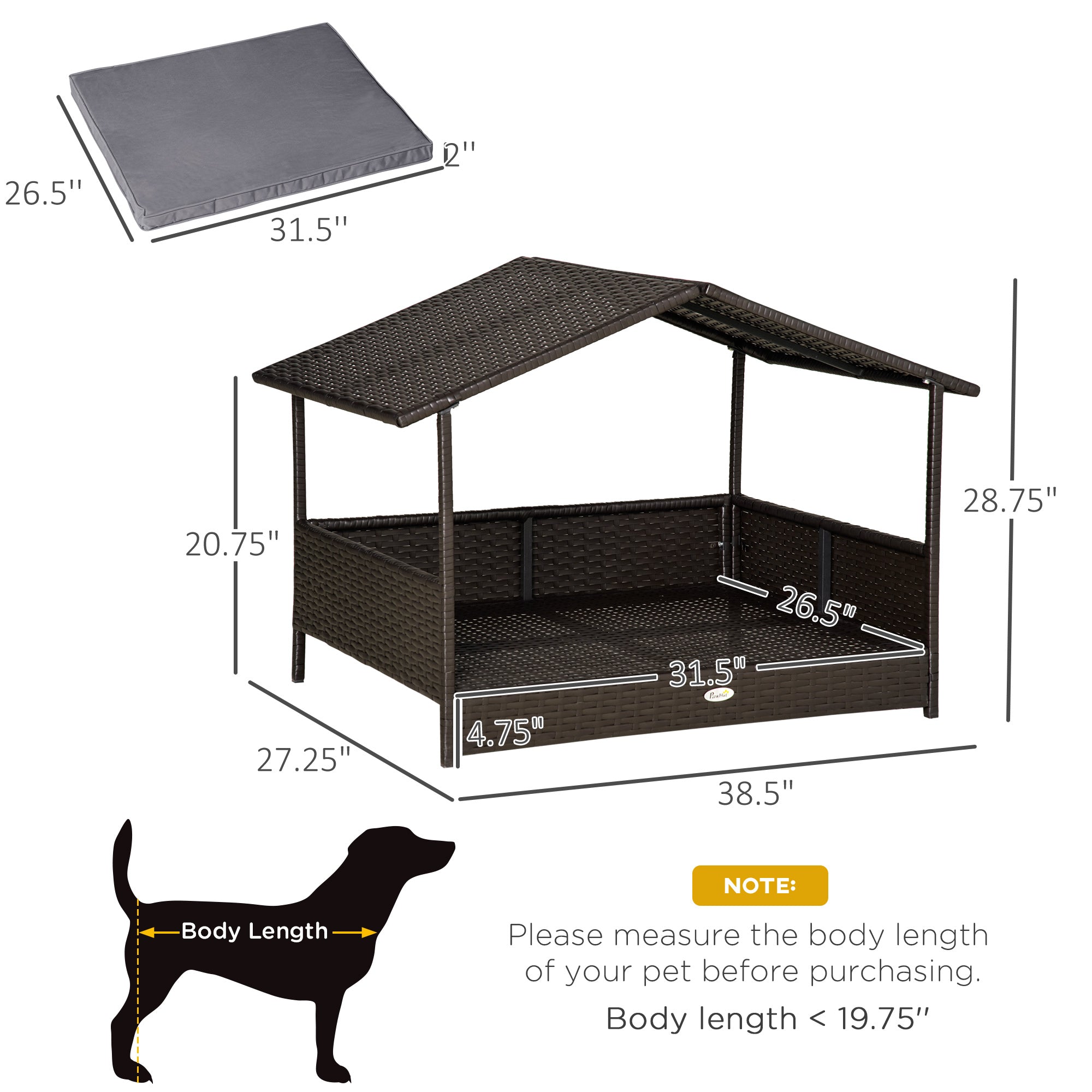 Wicker Pet House Dog Bed for Indoor/Outdoor Rattan Furniture with Cushion Houses, Kennels & Pens Grey  at Gallery Canada