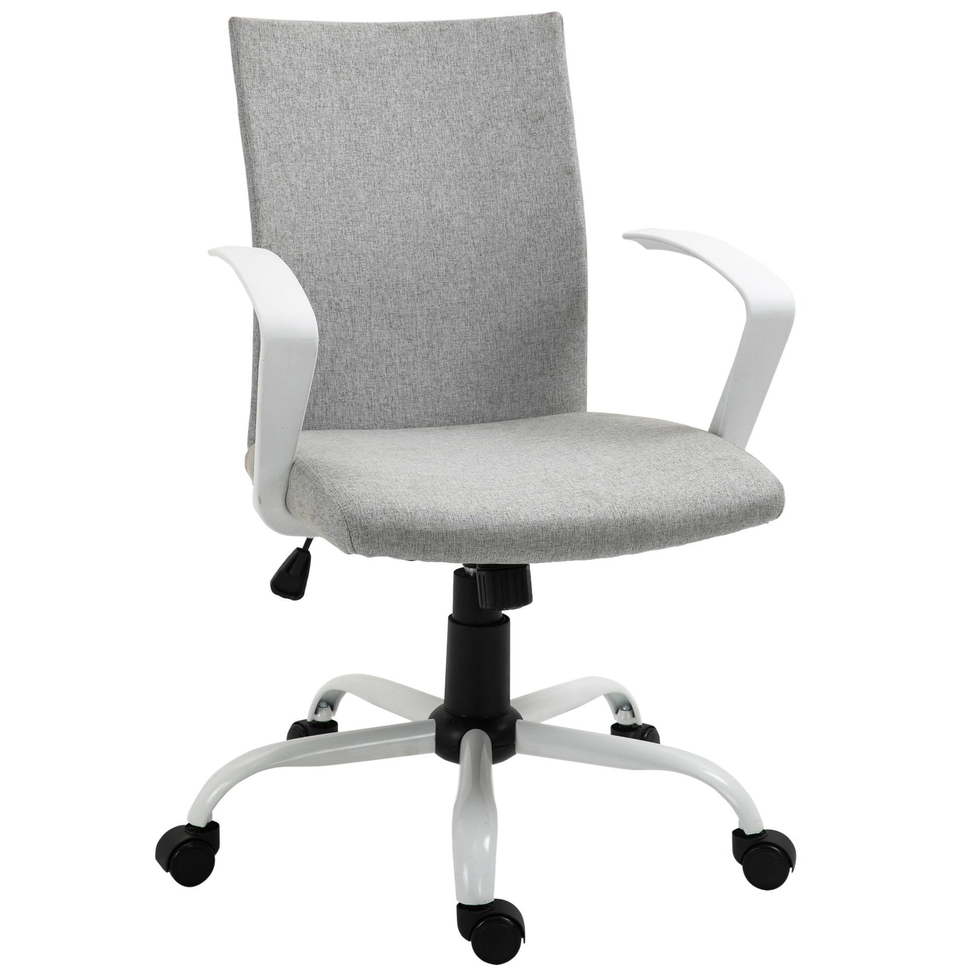 Mid Back Office Chair Linen Swivel Computer Study Chair Desk Chair with Wheels, Arm, Tilt Function, Light Grey Task Chairs Light Grey  at Gallery Canada