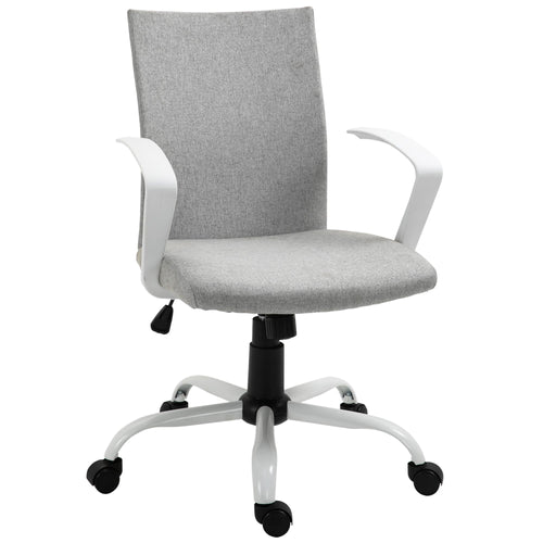 Mid Back Office Chair Linen Swivel Computer Study Chair Desk Chair with Wheels, Arm, Tilt Function, Light Grey