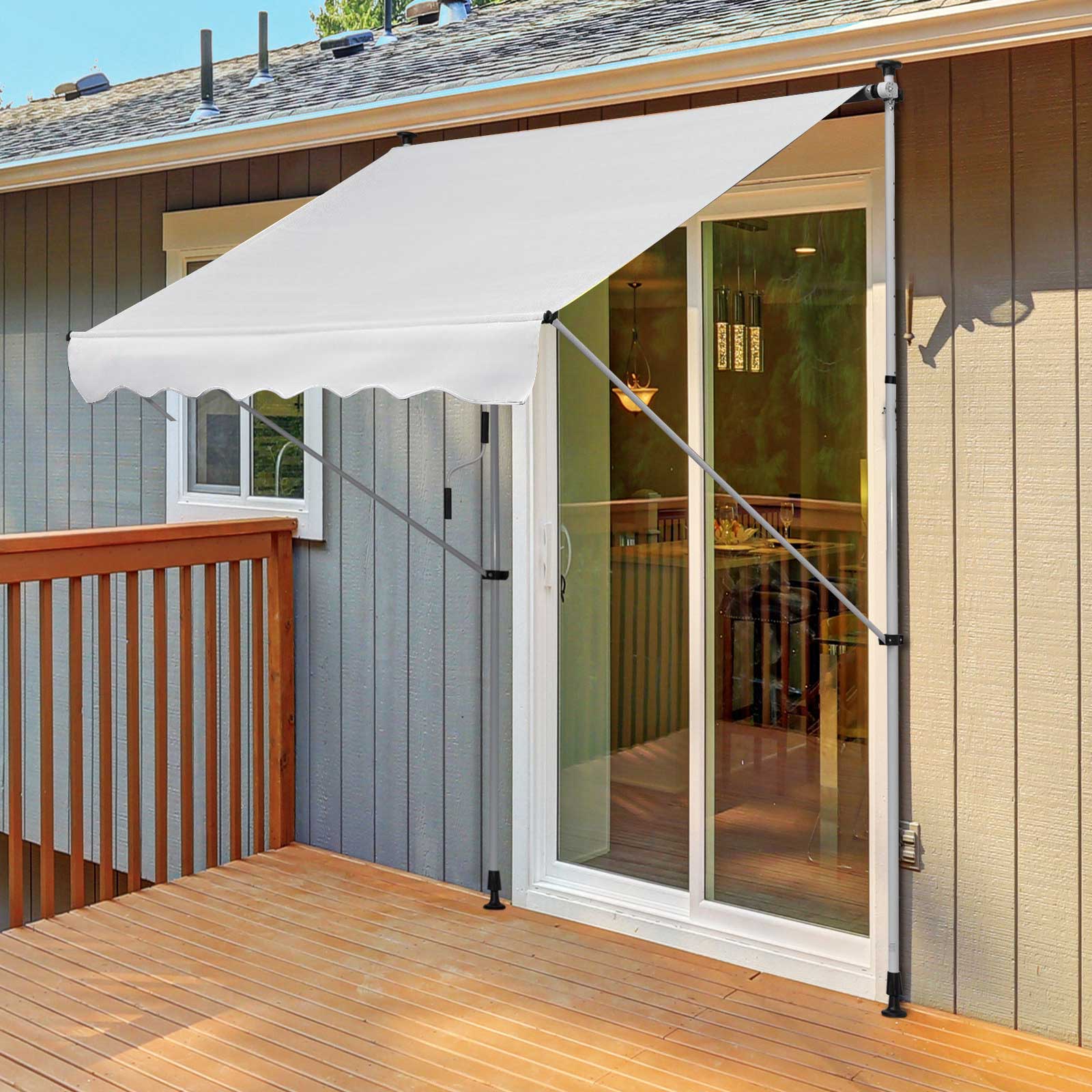 6.6'x5' Manual Retractable Patio Awning Window Door Sun Shade Deck Canopy Shelter Water Resistant UV Protector White Door Awnings   at Gallery Canada