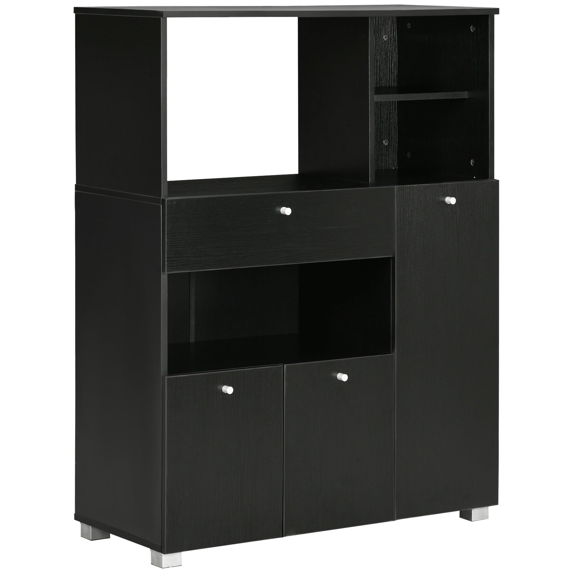 Compact Kitchen Pantry Buffet Server Hutch Storage Cabinet with Microwave Oven Stand Drawer and Shelves, Black Kitchen Pantry Cabinets Black  at Gallery Canada