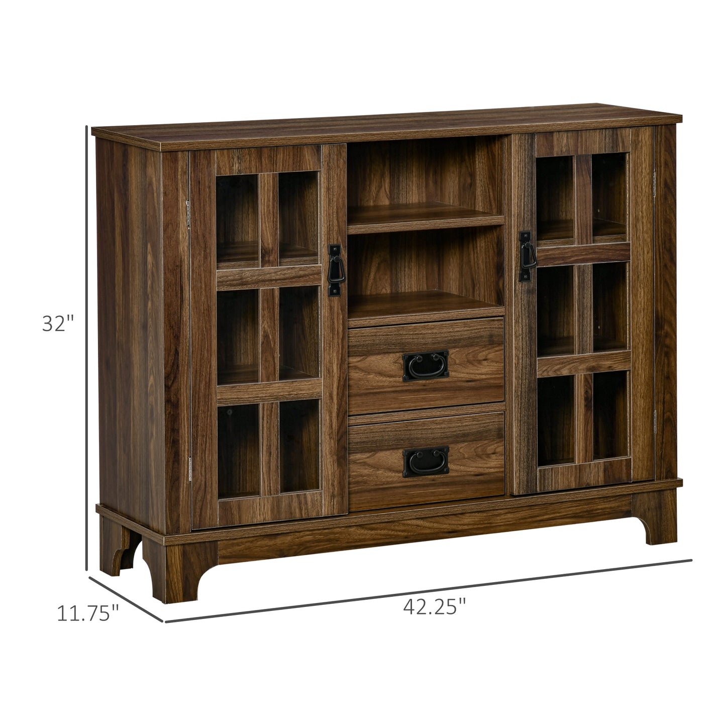 Sideboard Storage Cabinet Kitchen Cupboard Buffet Server with Glass Doors, 2 Drawers &; Adjustable Shelves for Living Room, Walnut Bar Cabinets   at Gallery Canada