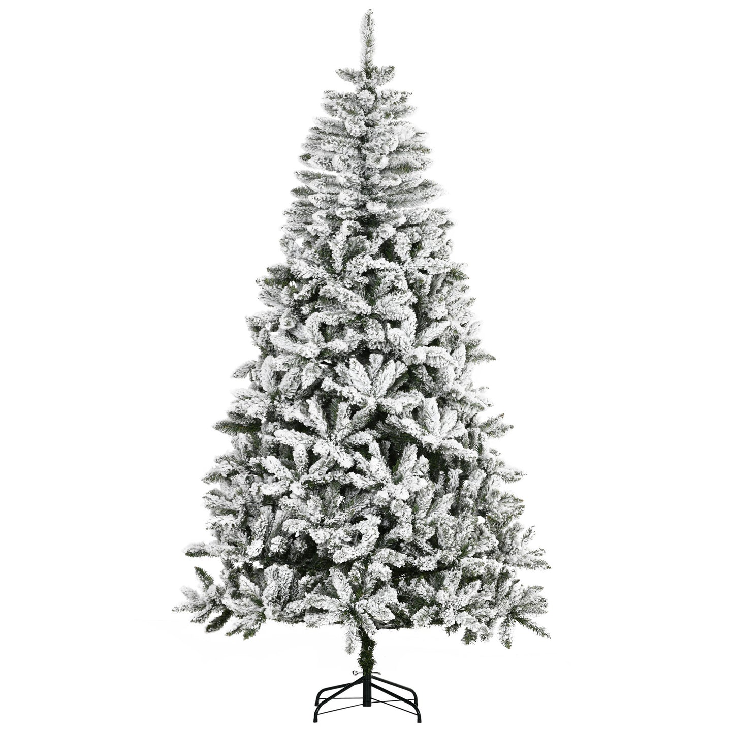 7.5ft Flocked Christmas Tree, Pine Artificial Christmas Tree with 1300 Branches Tips, Steel Base, Automatic Open, Green Flocked Christmas Trees   at Gallery Canada