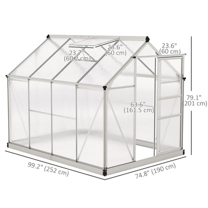 6' x 8' x 6.6' Polycarbonate Greenhouse, Walk-In Green House Kit Garden, Plants Grow, Galvanized Sheet Aluminum Frame with Rain Gutter, Vent and Sliding Door, Silver Walk In Greenhouses at Gallery Canada