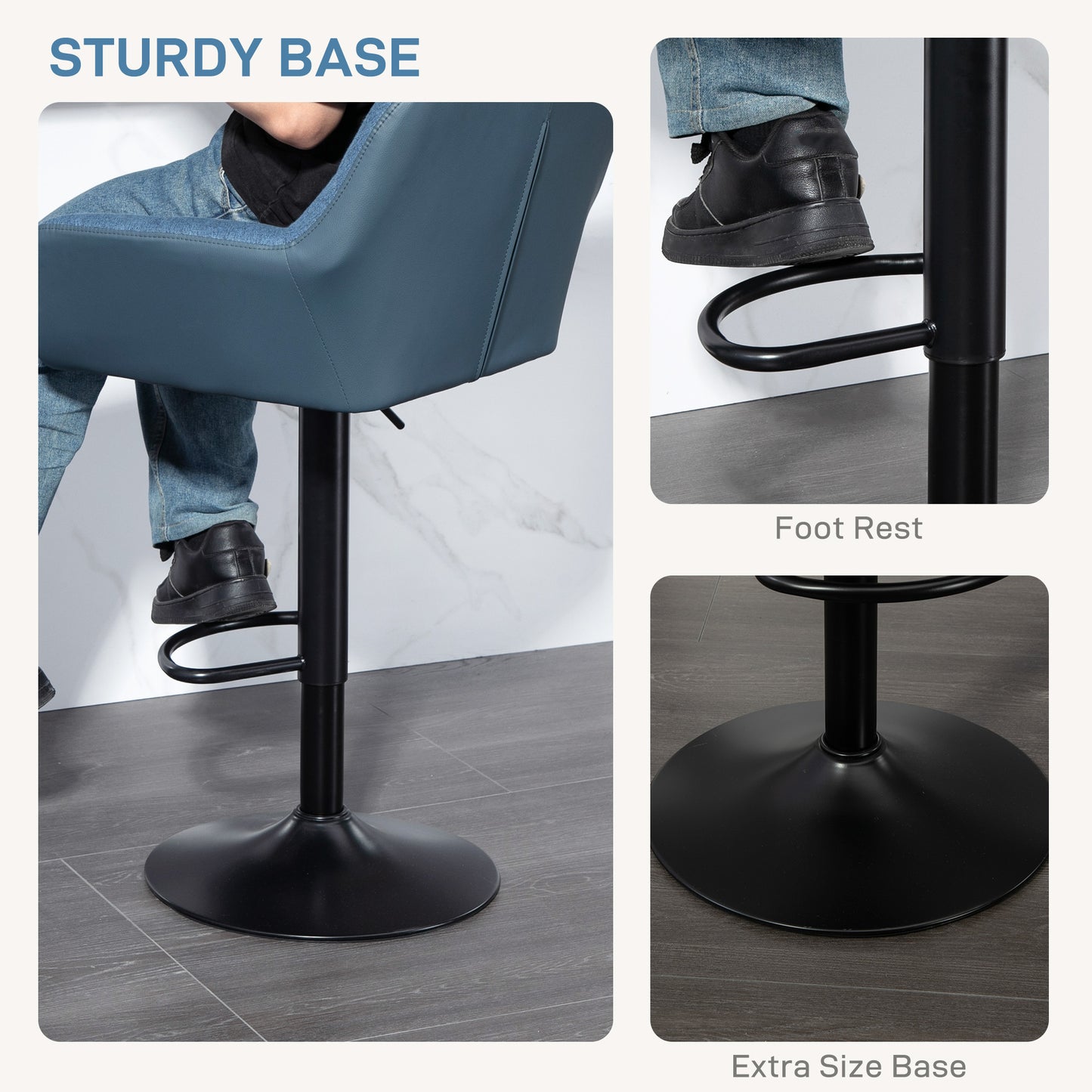 Swivel Barstools Set of 2 Adjustable Bar Stools with Footrest Armrests and PU Leather Back for Dining Room Dark Blue Bar Stools   at Gallery Canada