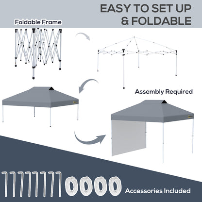 10' x 10' Pop Up Canopy Tent with Adjustable Height, 1 Sidewall, and Wheeled Carry Bag for Outdoor, Garden, Patio, Grey Pop Up Canopies at Gallery Canada