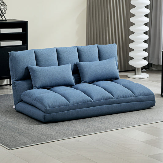 Floor Sofa, Foldable 2-Seater Lazy Sofa Sleeper with 9-position Backrest and 2 Pillows Light Blue 2-Seater Sofas at Gallery Canada