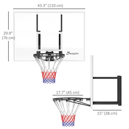 Wall Mounted Basketball Hoop with 43'' x 30'' Shatter Proof Backboard, for Indoor and Outdoor, White Basketball   at Gallery Canada