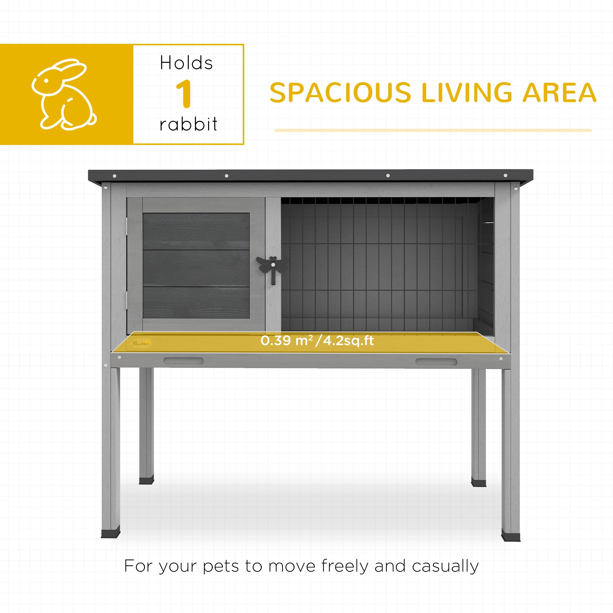 Wooden Rabbit Hutch with Openable Asphalt Roof, Tray, Grey Rabbit Hutch at Gallery Canada