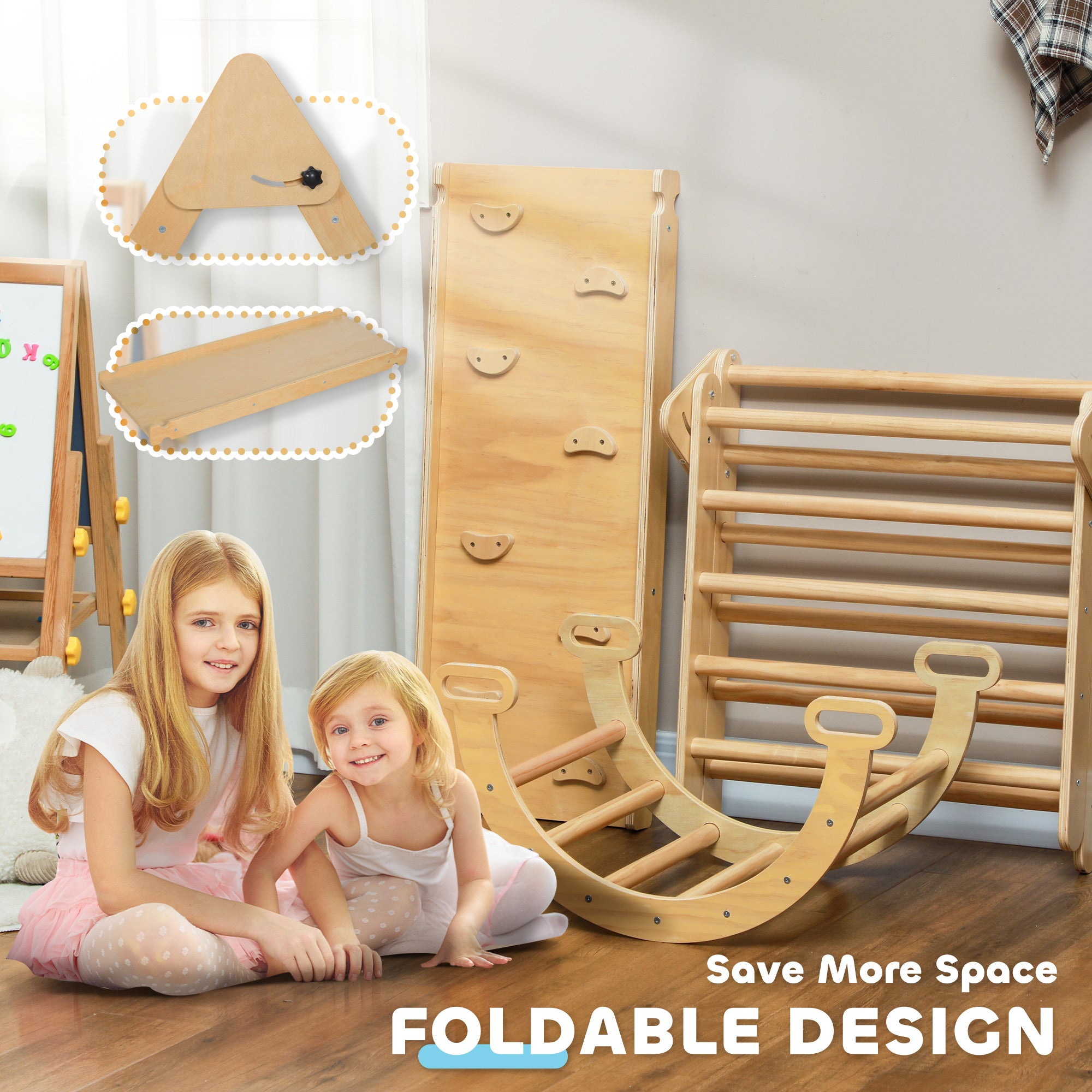 5 in 1 Pikler Triangle Set with Ladder, Ramp, Arch, for 18-48 months, Nature Wood Baby Gym & Playmats   at Gallery Canada