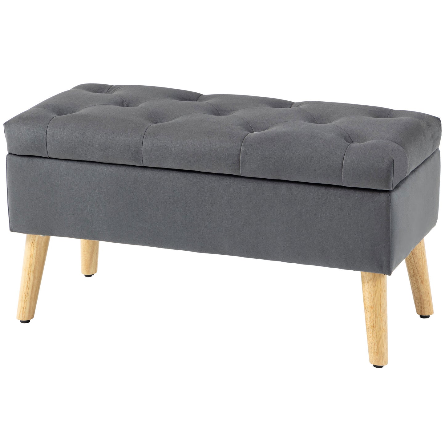 Storage Ottoman with Lid, Velvet Upholstered Storage Bench with Wood Legs for Living Room, Charcoal Grey Storage Ottomans & Benches   at Gallery Canada