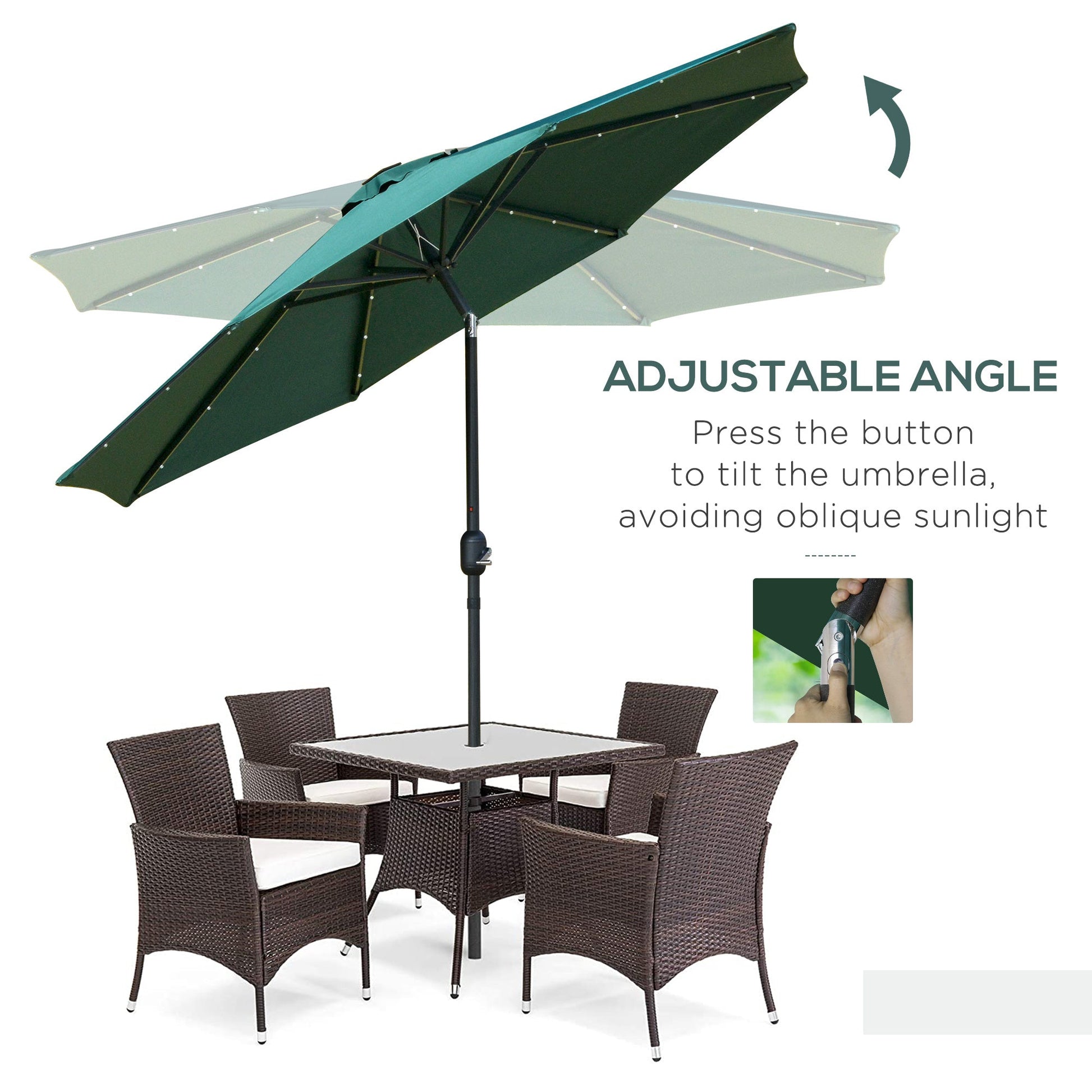 9ft Solar Patio Umbrella Outdoor Sunshade 24 LED Lights Tilt Canopy Green Sun Umbrellas   at Gallery Canada