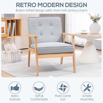 Modern Armchair Fabric, Accent Chair with Tufted Back, Wood Legs and Thick Padding for Living Room, Bedroom, Light Grey Accent Chairs   at Gallery Canada