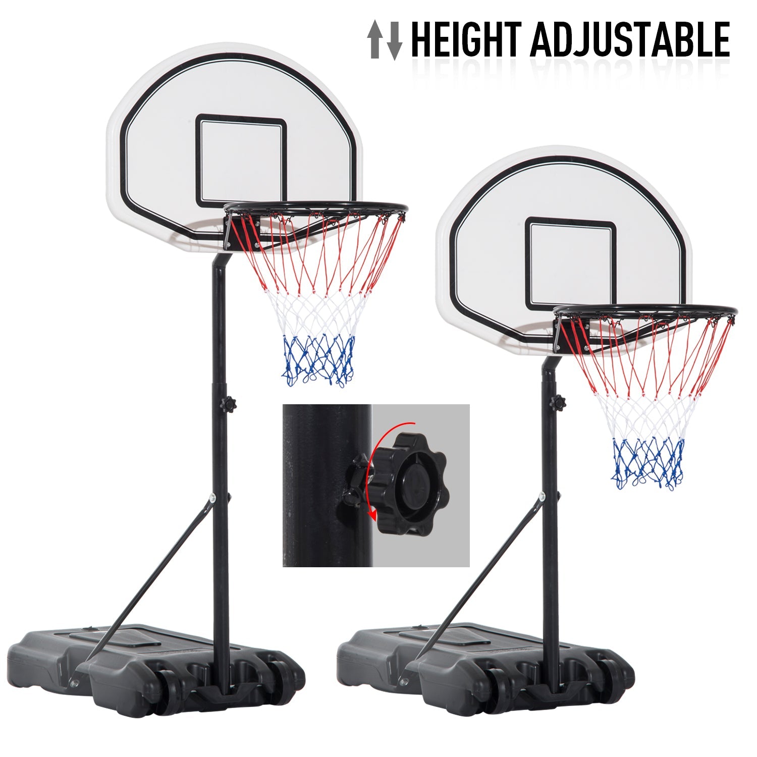 51"-64" Height Adjustable Basketball System Poolside Hoop Stand Portable with Wheels Basketball   at Gallery Canada