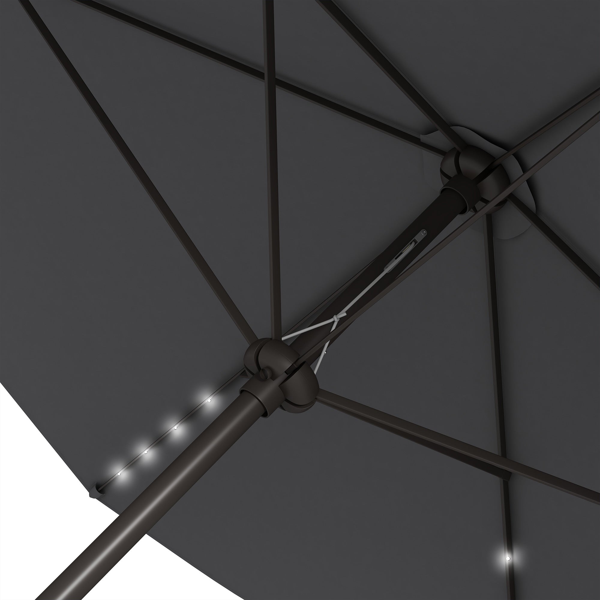 6.5x10ft Patio Umbrella Tilt Aluminum Outdoor Market Parasol with Solar Powered LEDs, Crank - Dark Grey Sun Umbrellas at Gallery Canada