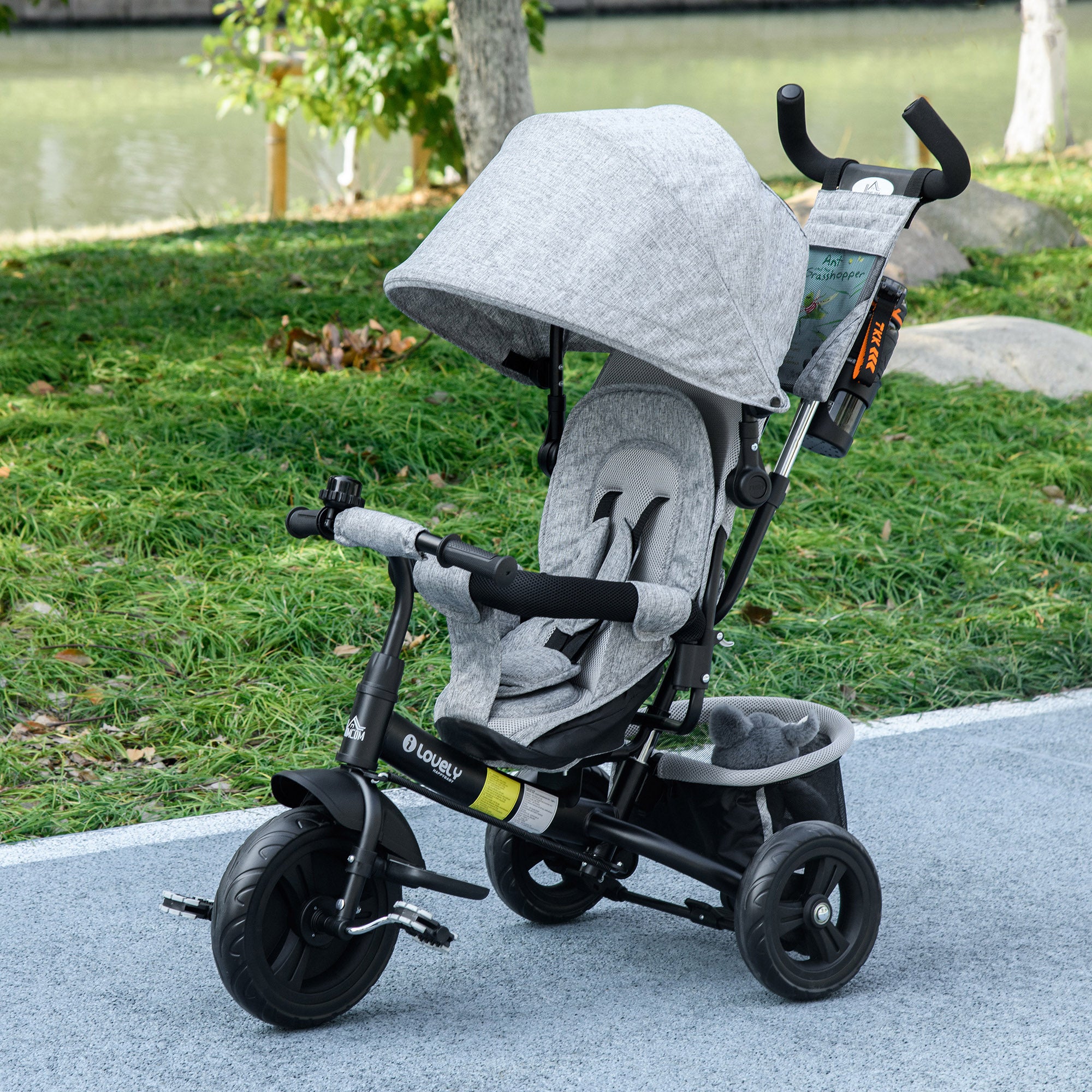 4 in 1 Tricycle for Toddler 1-5 Years with Parent-Push Handle, Grey Tricycles for Kids   at Gallery Canada