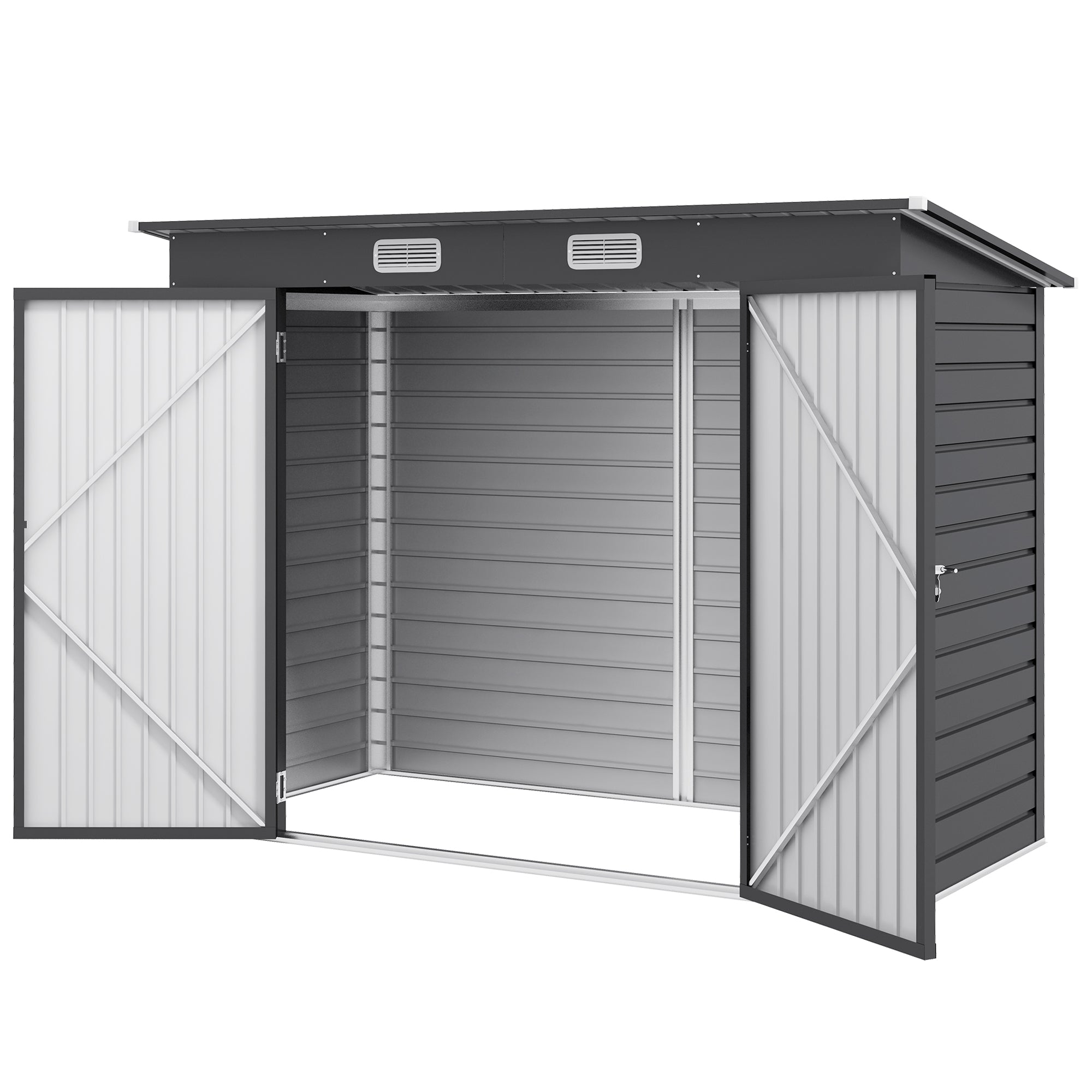 8 x 4FT Galvanized Garden Storage Shed, Metal Outdoor Shed with Double Doors and 2 Vents, Grey Sheds Grey  at Gallery Canada