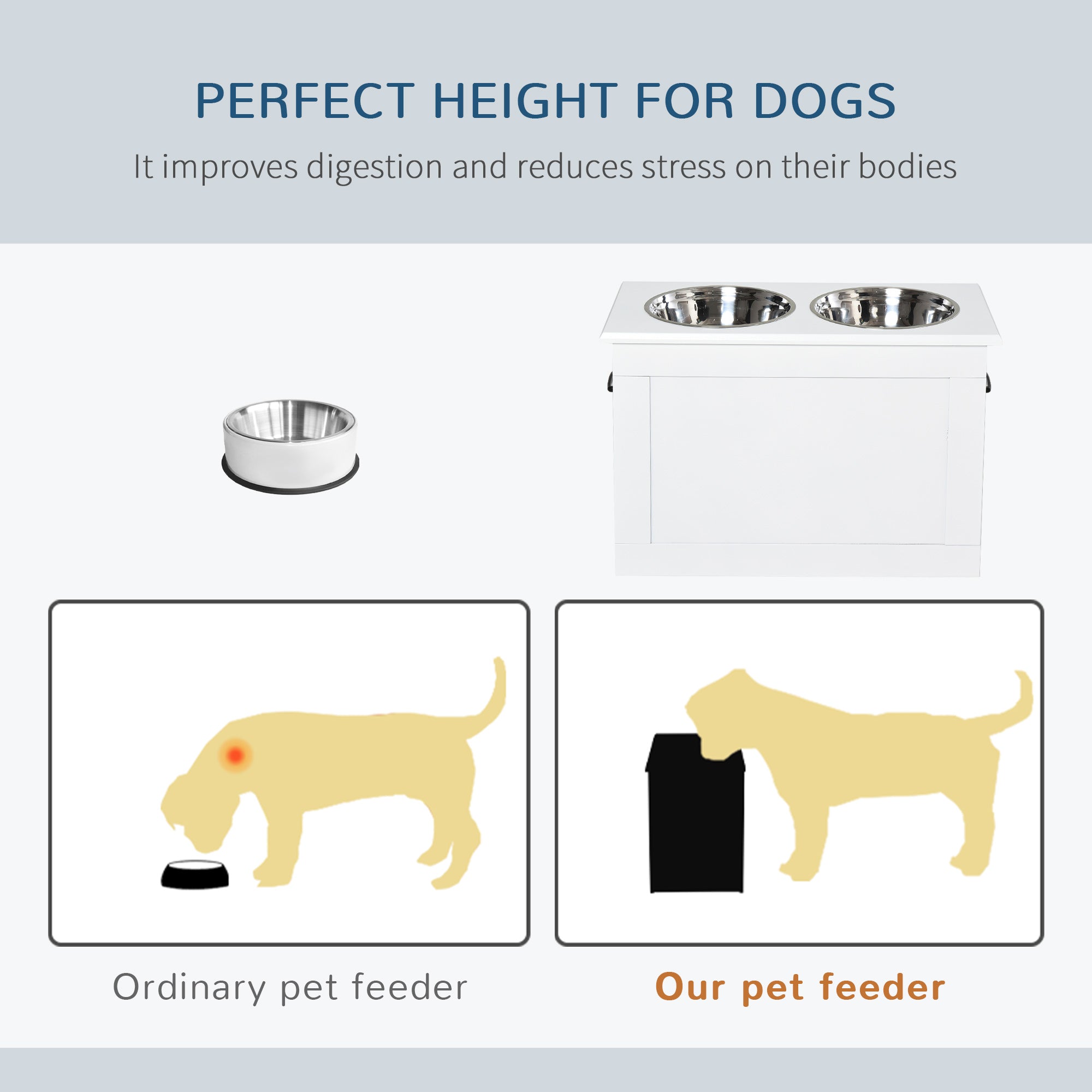 Large Elevated Pet Feeder with Storage Dog Pet Diner Function 2 Stainless Steel Dog Bowls Elevated Base for Large Dogs and Other Large Pet, White Dog Bowls at Gallery Canada