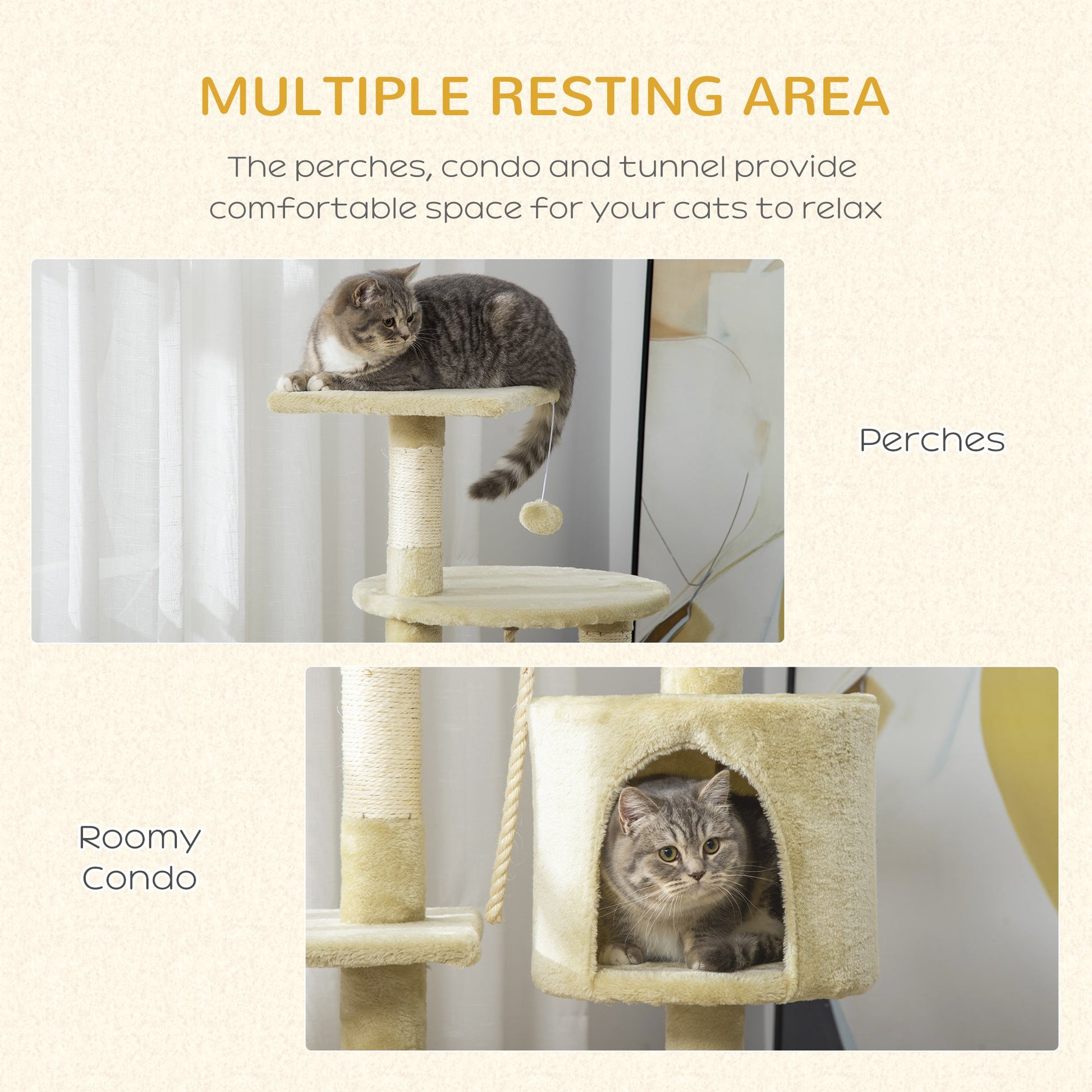 44" Scratching Cat Tree Multi Level Activity Center Kitty Condo Furniture Post Beige Cat Posts   at Gallery Canada