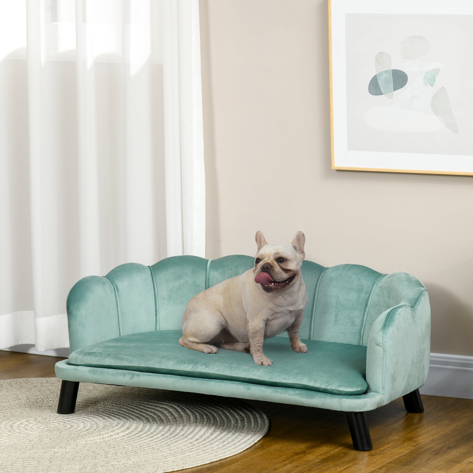 Dog Sofa with Removable Cushion Wood Legs for Medium and Large Dogs, Green Dog Sofas   at Gallery Canada